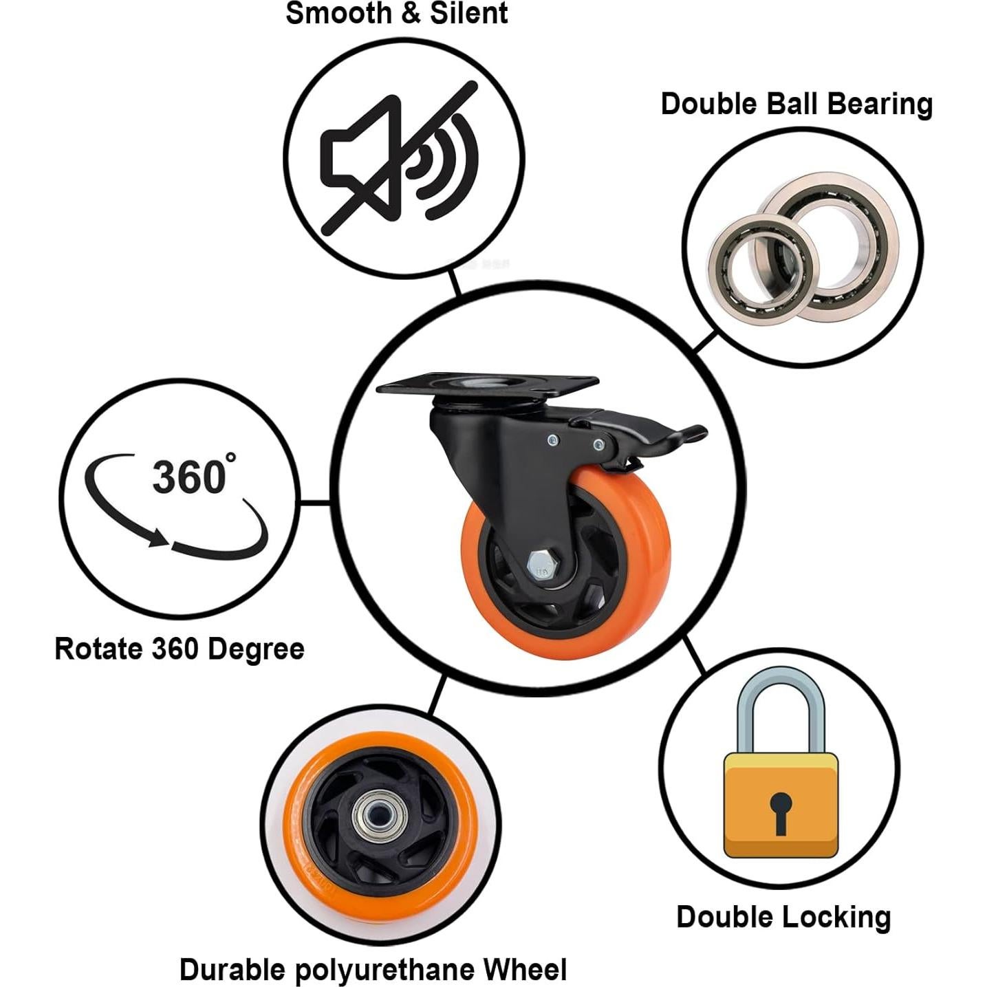 Juego de 4 Ruedas de Caster ASRINIEY 10 cm Alta Resistencia