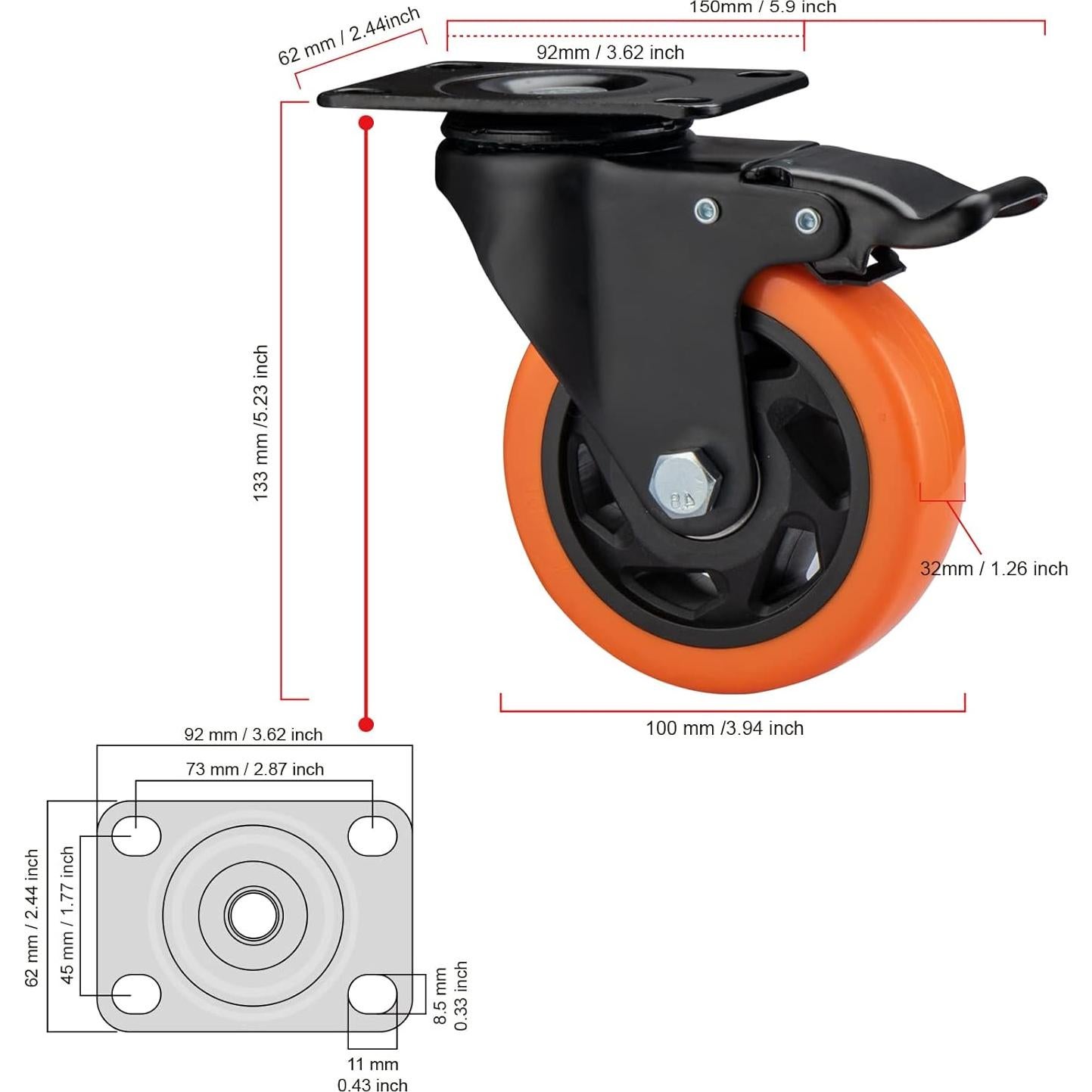 Juego de 4 Ruedas de Caster ASRINIEY 10 cm Alta Resistencia