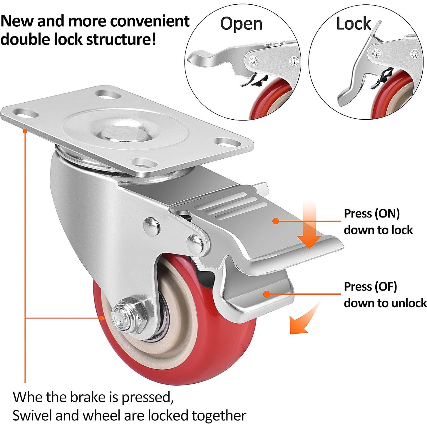 Ruedas Giratorias de 7.6 cm TABKEER con Freno, Carga 726 kg