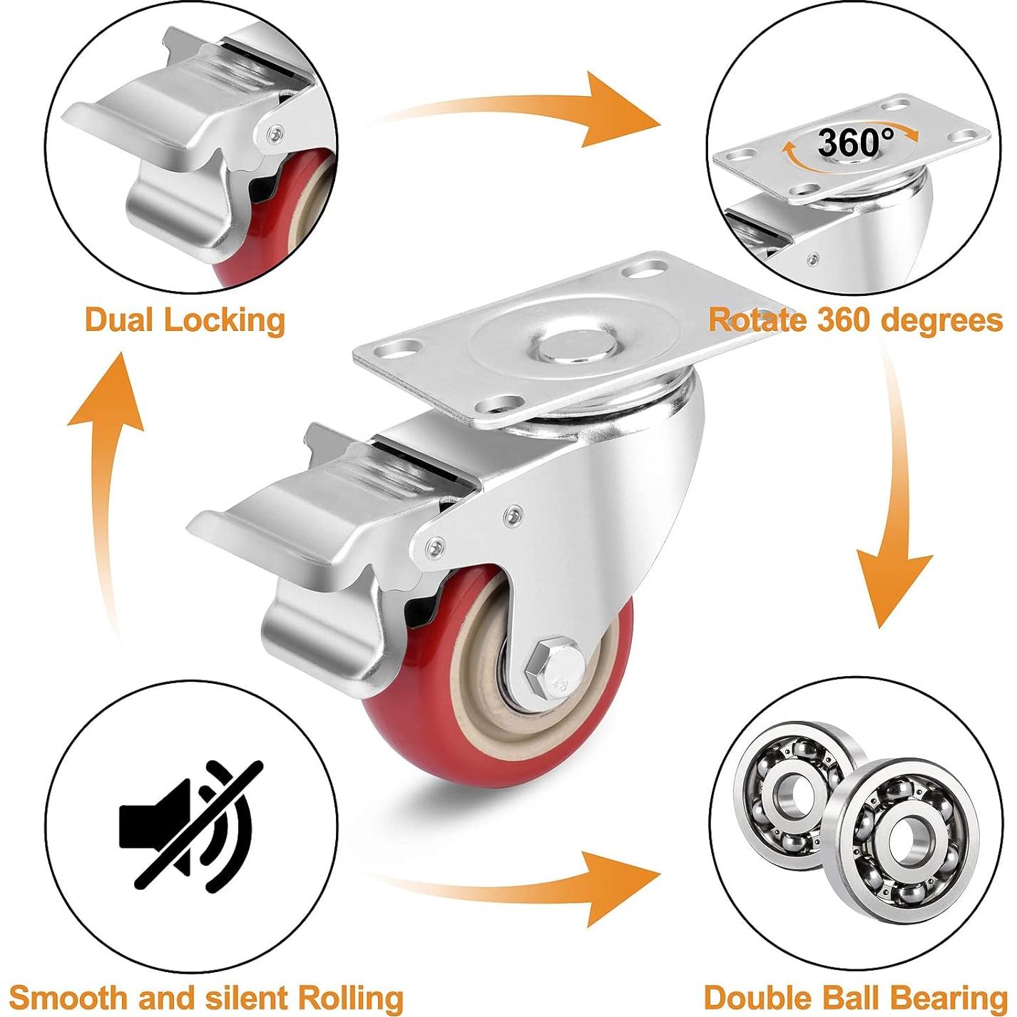 Ruedas Giratorias de 7.6 cm TABKEER con Freno, Carga 726 kg