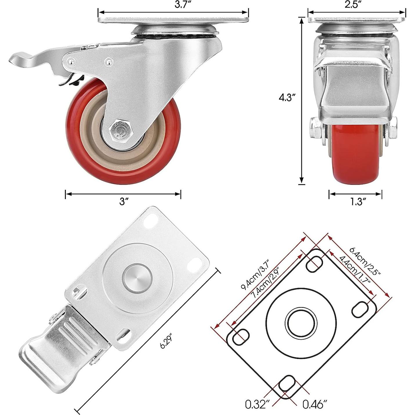 Ruedas Giratorias de 7.6 cm TABKEER con Freno, Carga 726 kg