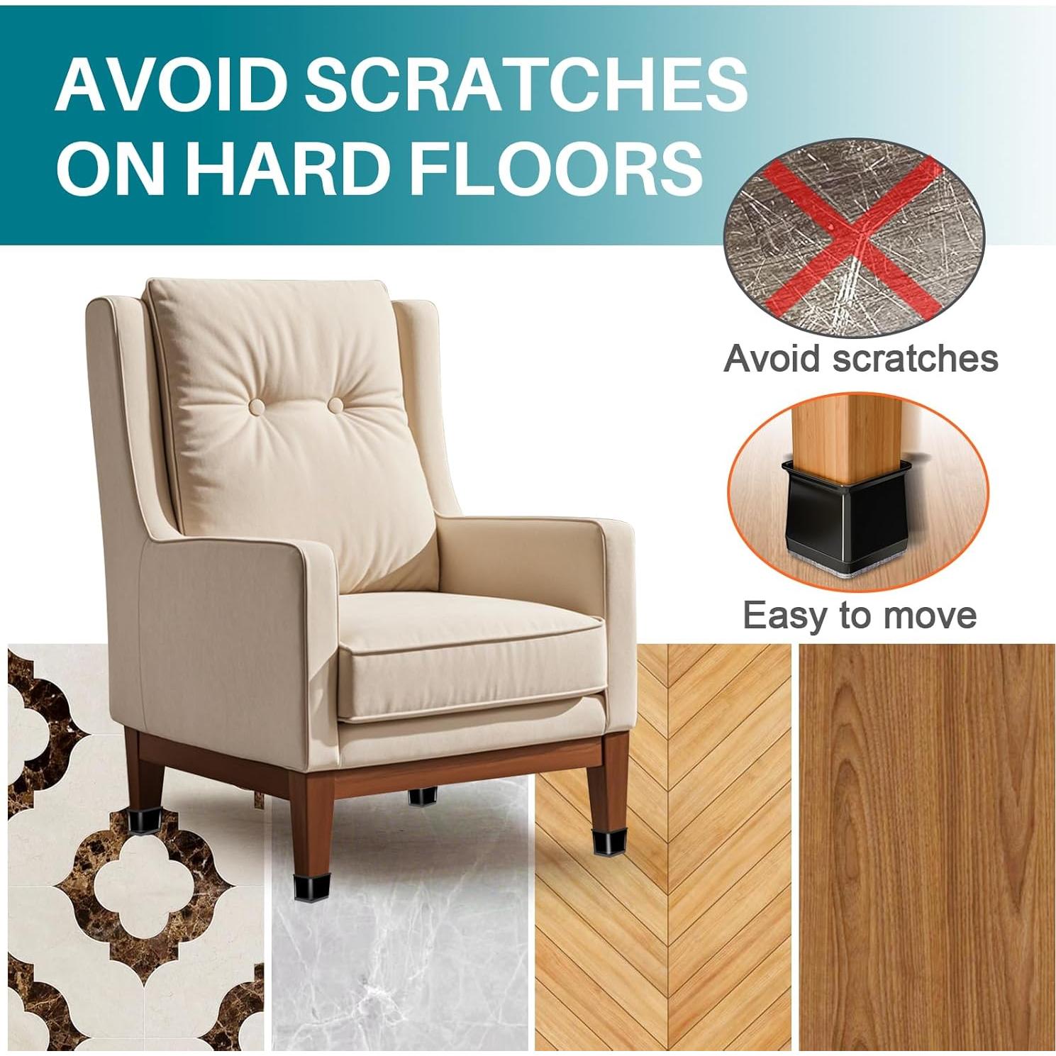 24 Protectores de Suelo para Patas de Silla Cuadrados Ansible