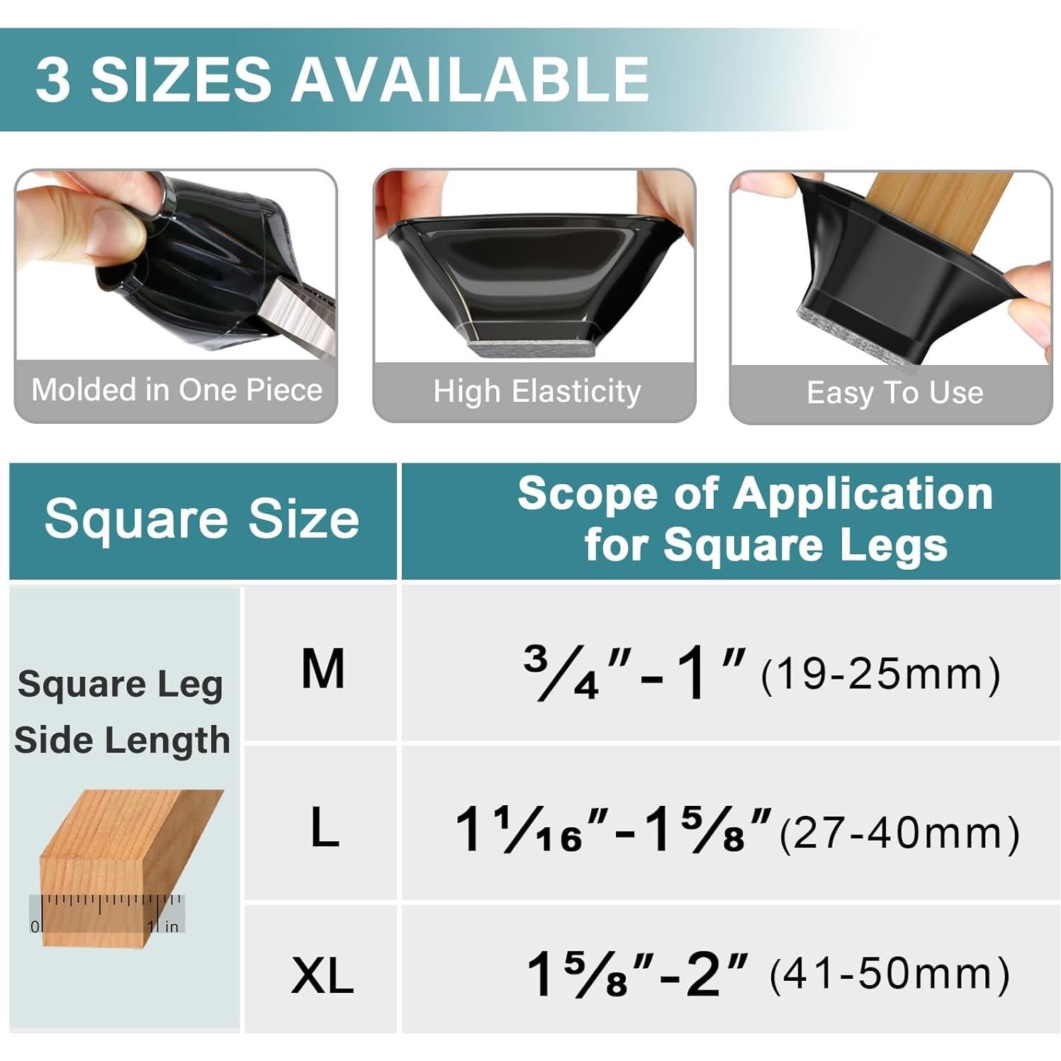 24 Protectores de Suelo para Patas de Silla Cuadrados Ansible