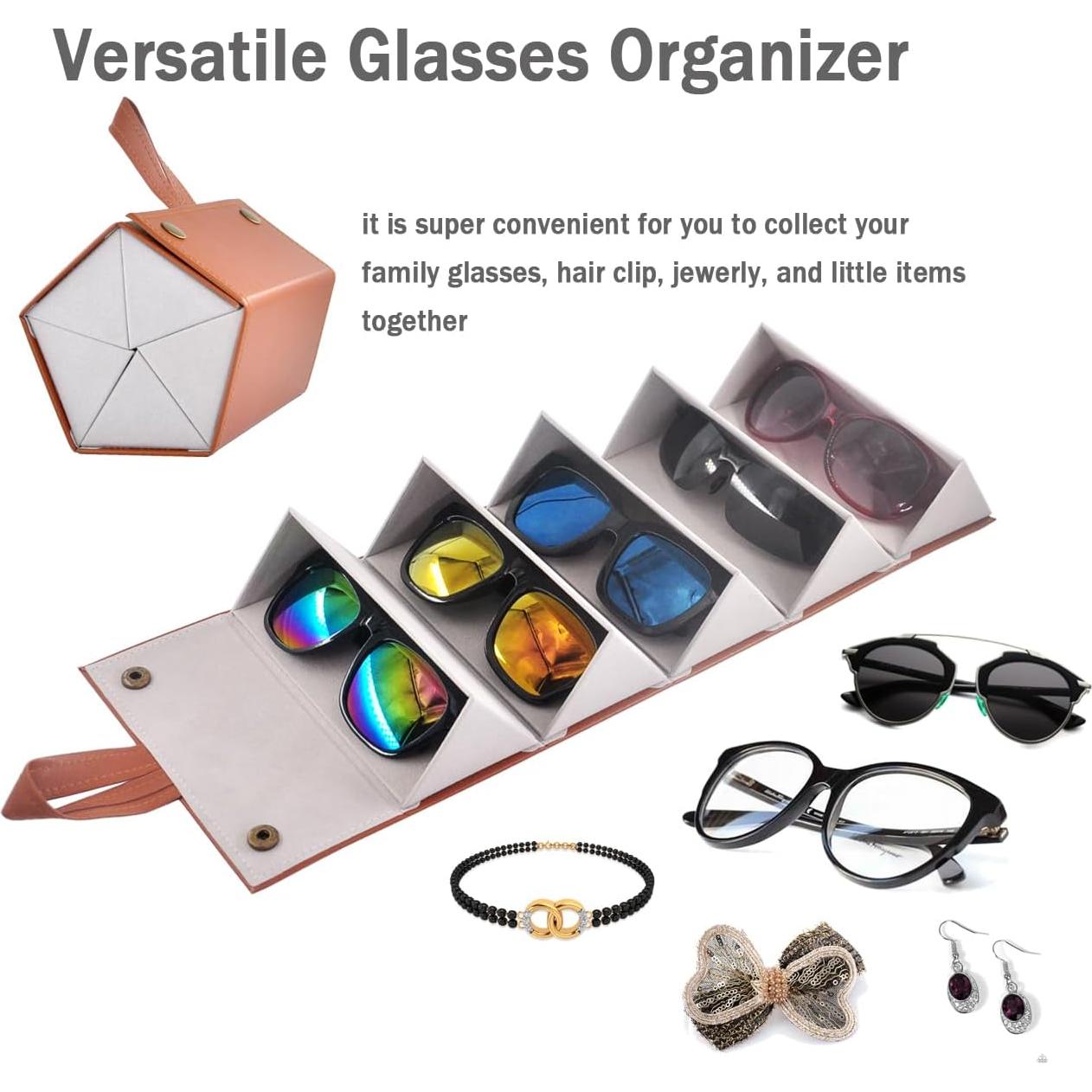 Organizador de Gafas Kenpal Plegable 5 Compartimentos Marrón