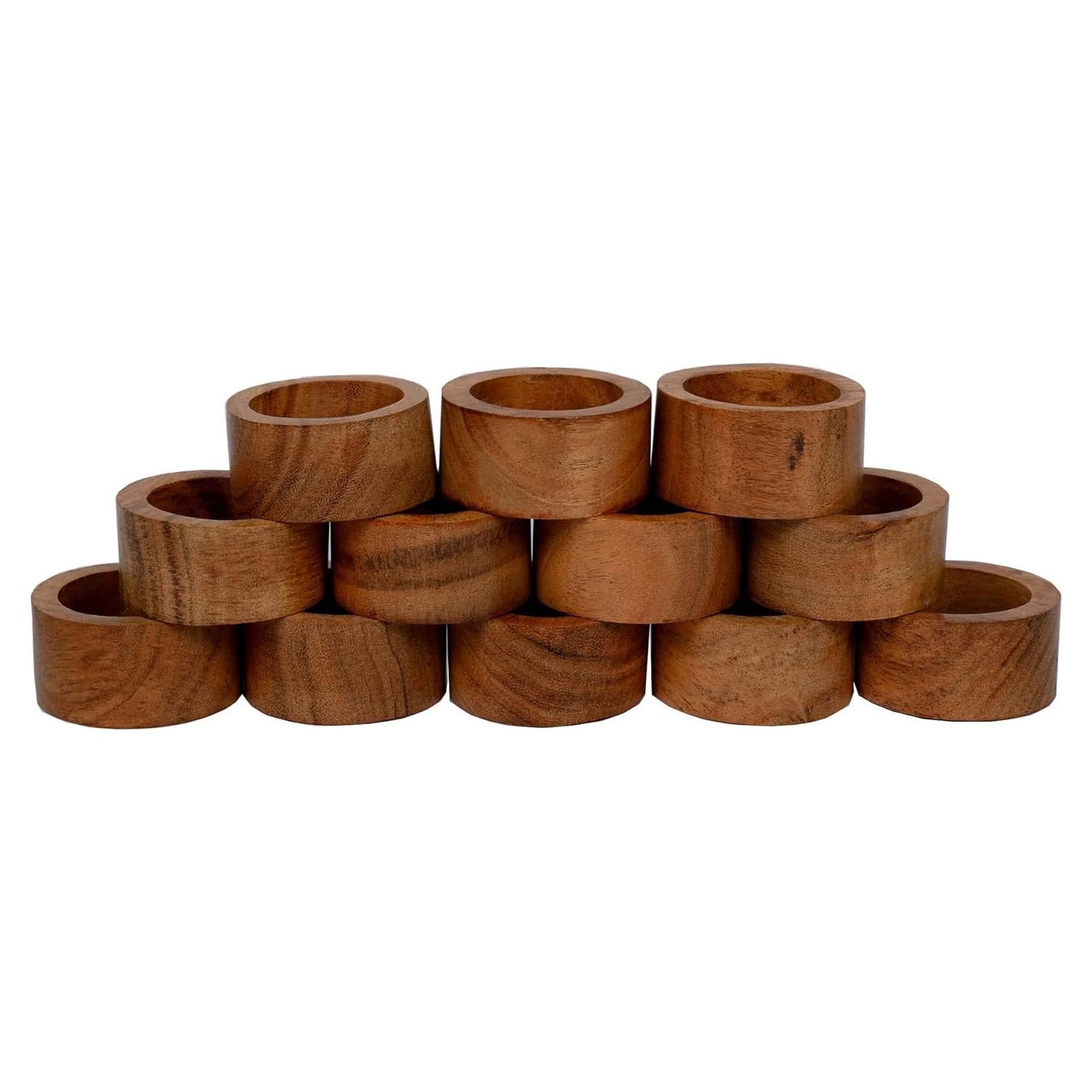 Conjunto de 12 Anillos de Servilleta de Madera Acacia Samhita