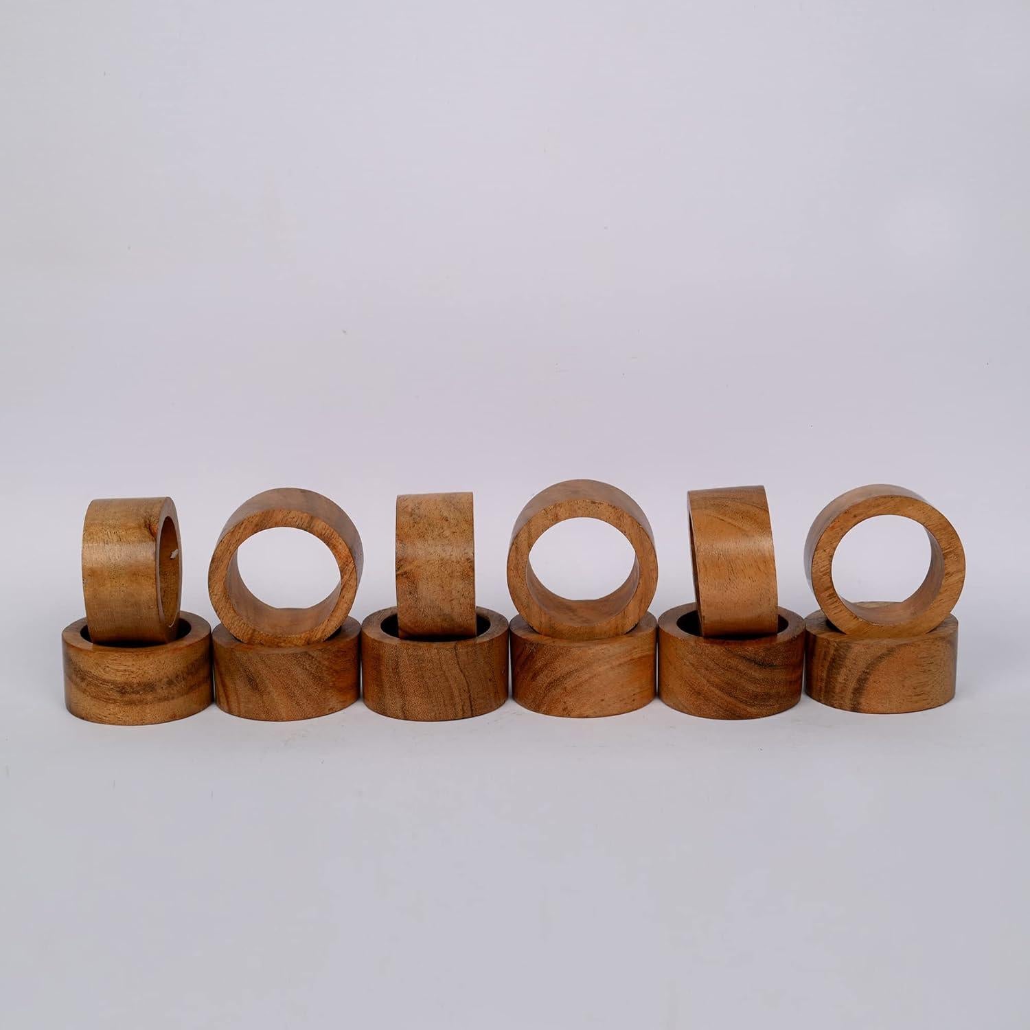 Conjunto de 12 Anillos de Servilleta de Madera Acacia Samhita