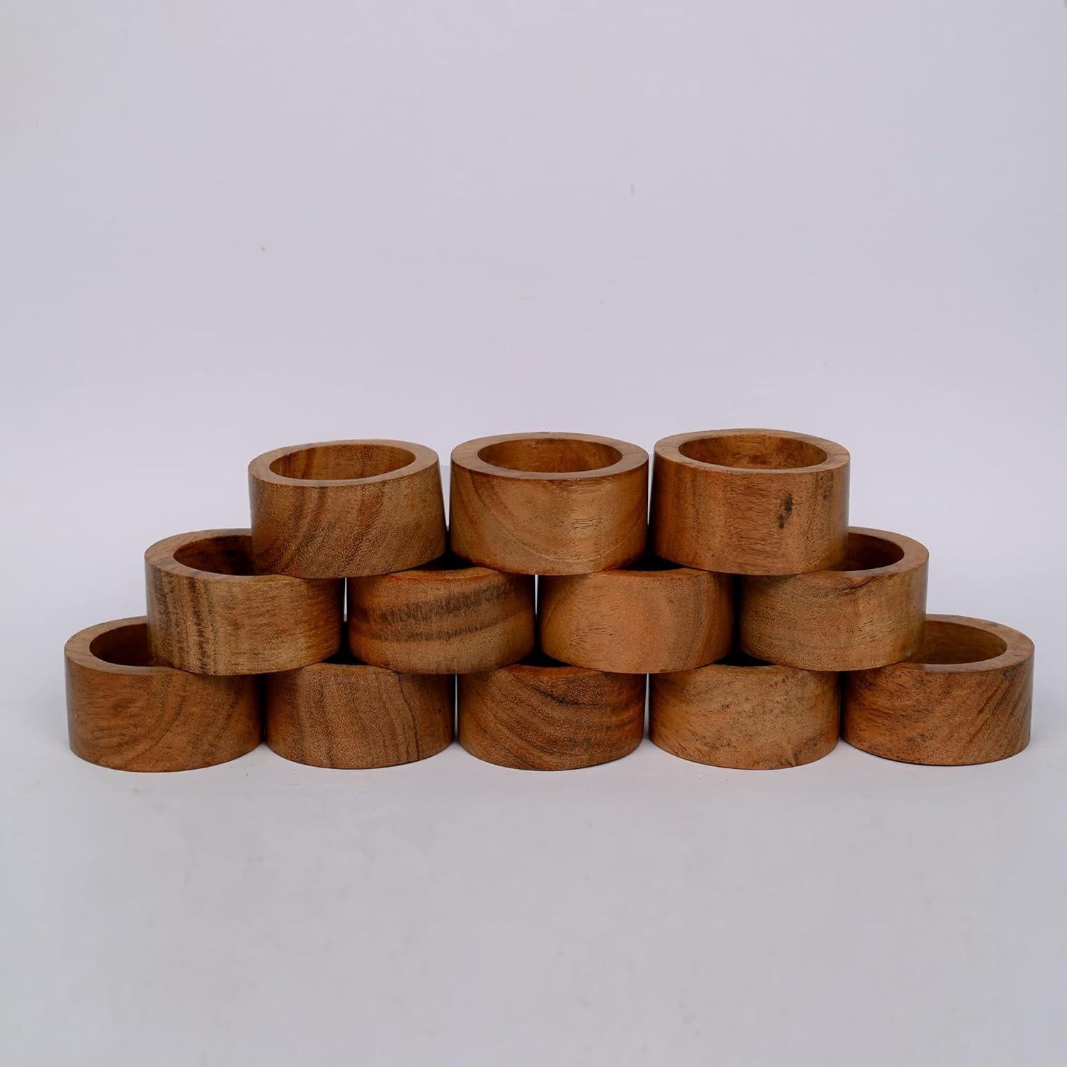 Conjunto de 12 Anillos de Servilleta de Madera Acacia Samhita