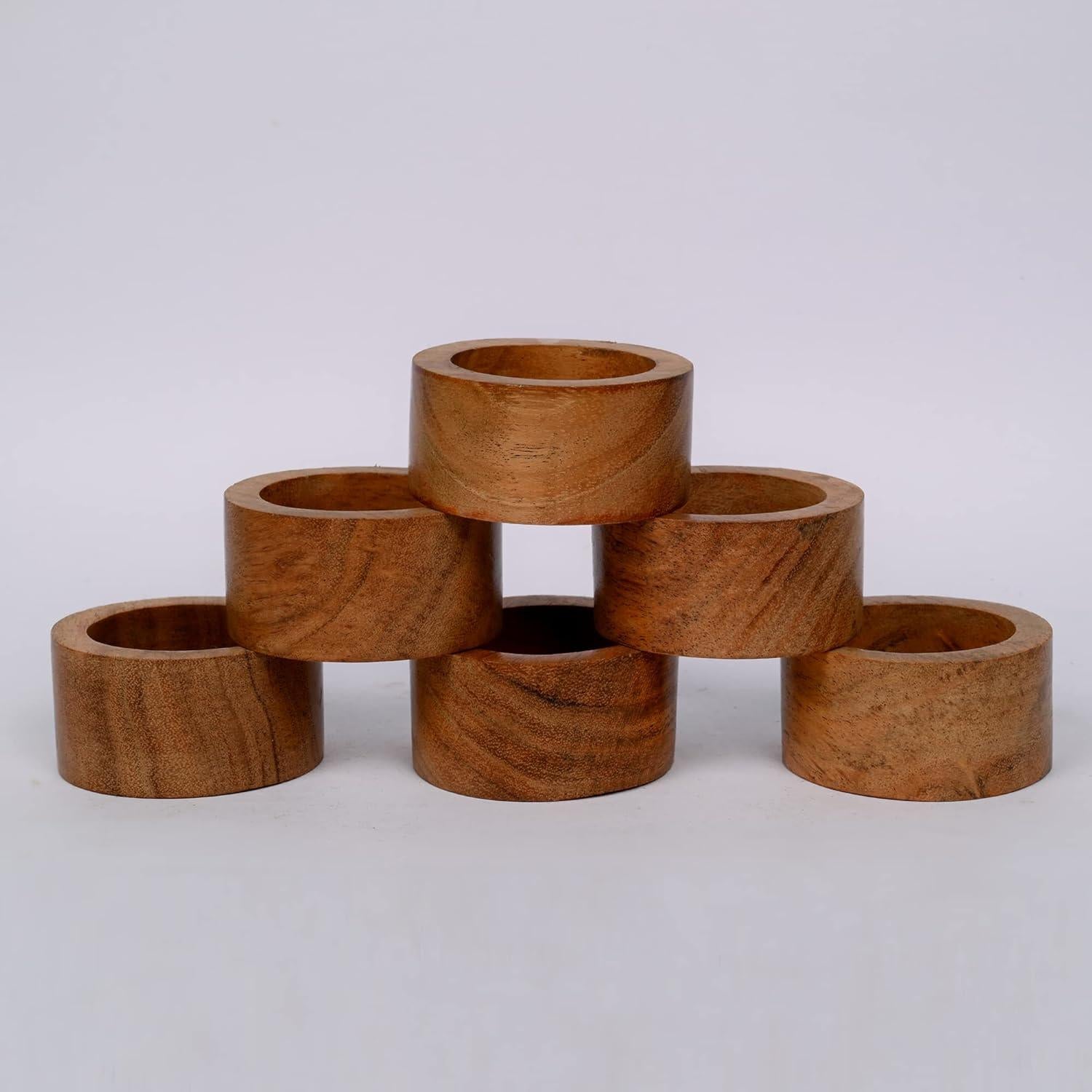 Conjunto de 12 Anillos de Servilleta de Madera Acacia Samhita
