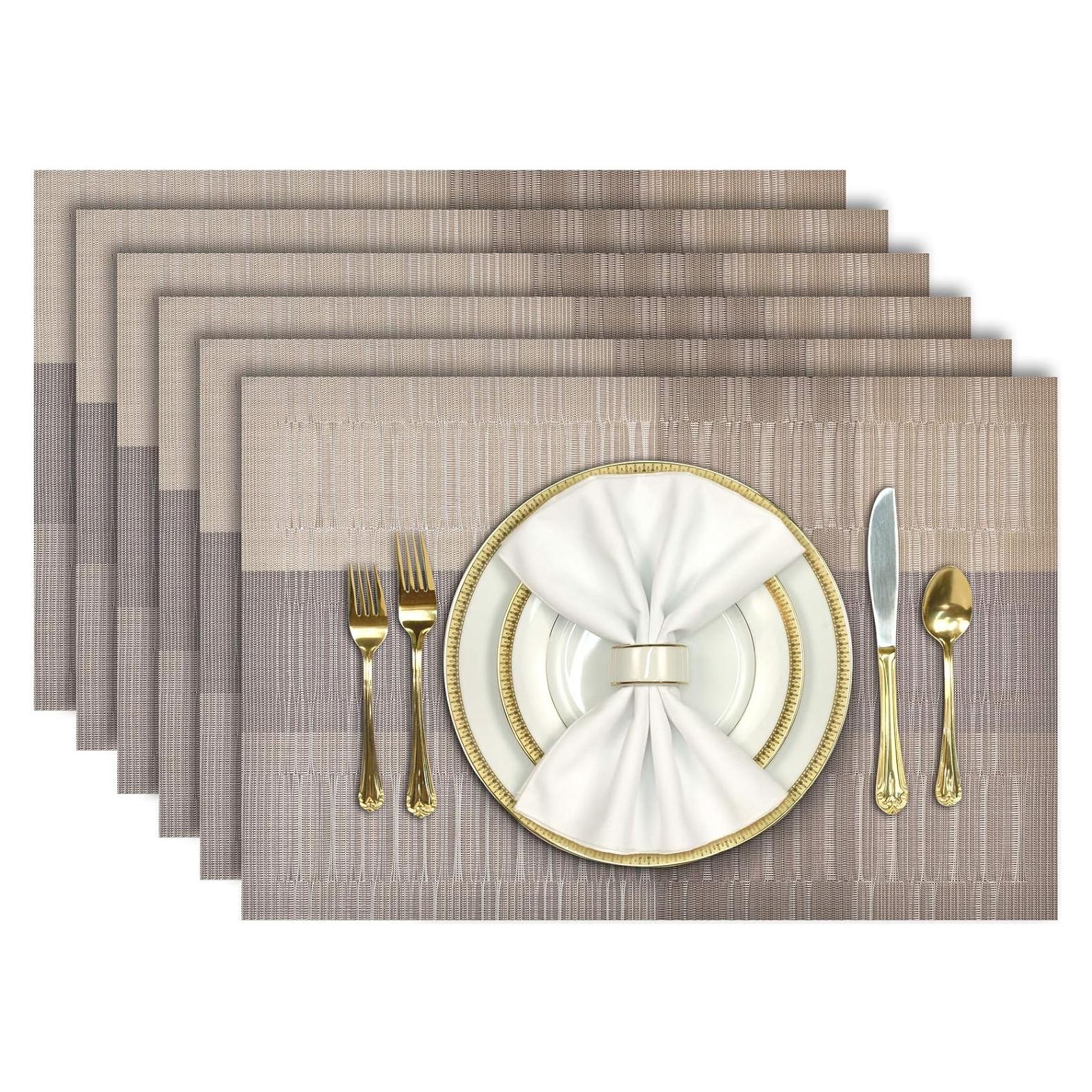 Juego de 6 Manteles Individuales Aofmee Dorado PVC 30x45 cm