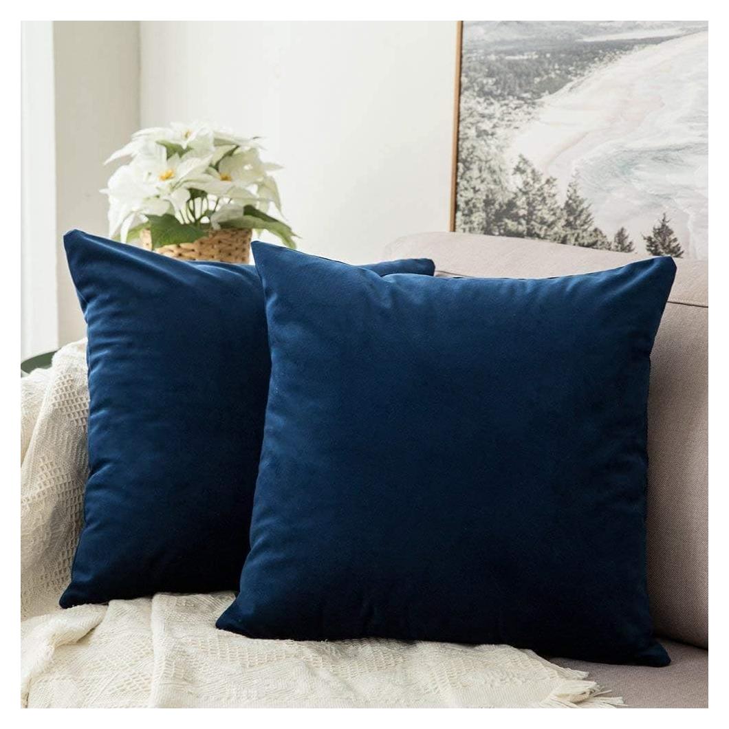 Funda de Cojín de Terciopelo MIULEE 45x45 cm - Azul Oscuro, Paquete de 2