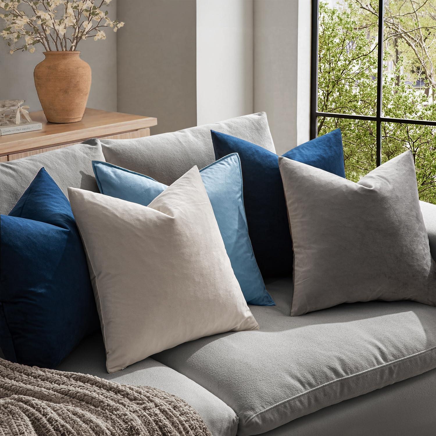 Funda de Cojín de Terciopelo MIULEE 45x45 cm - Azul Oscuro, Paquete de 2