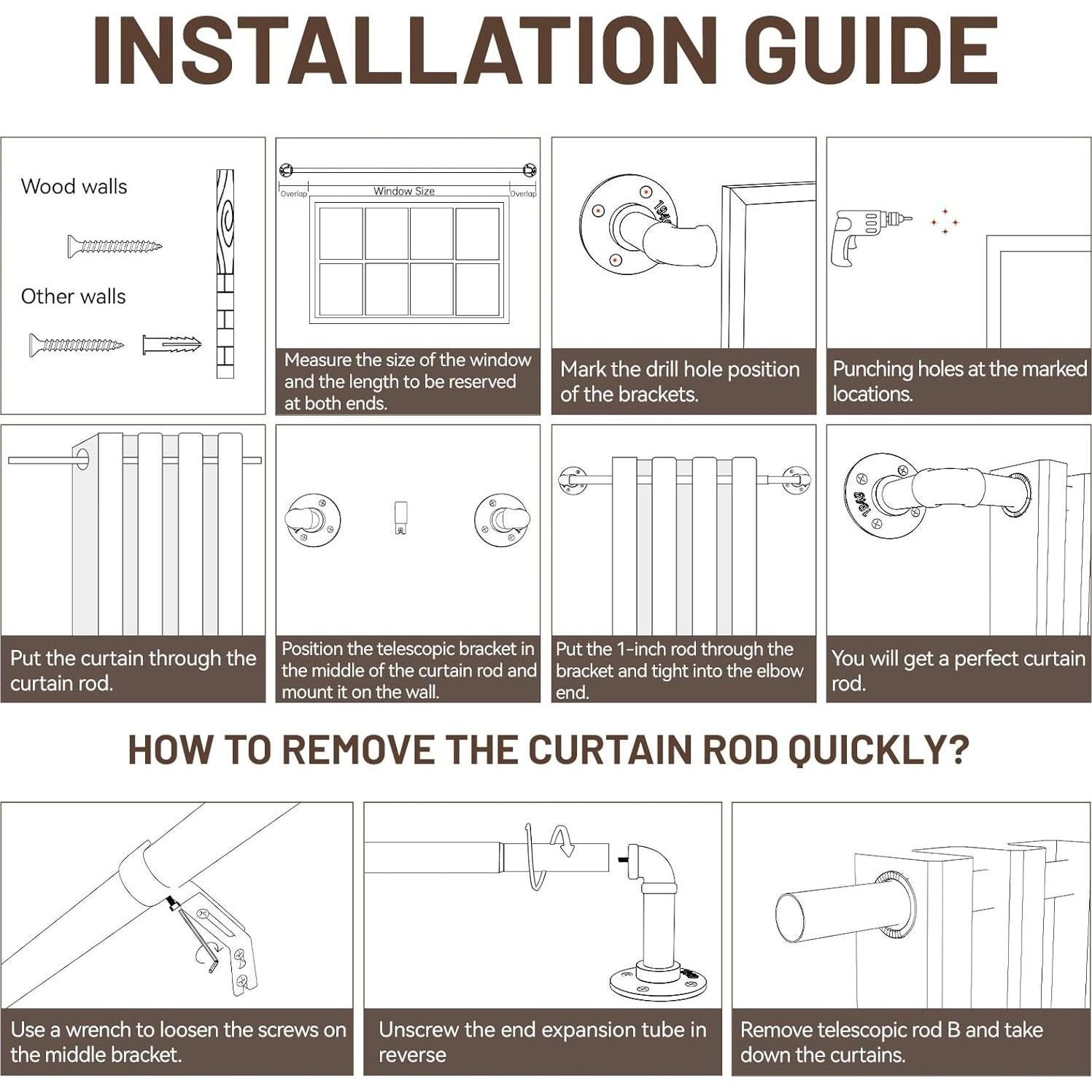 Barra de Cortina Ajustable Zeerobee Negra 66-120 cm Industrial