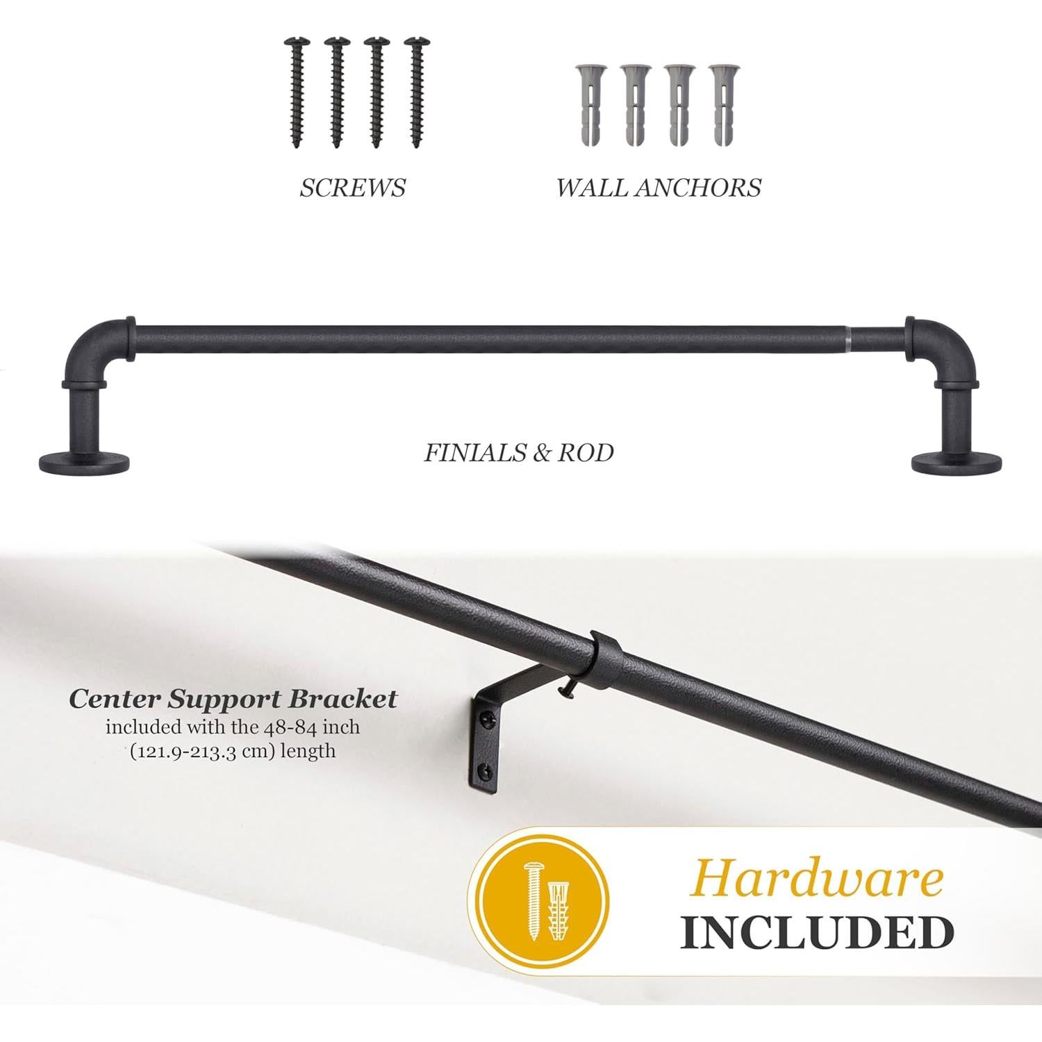 Barra de Cortina Kenney Adler Negra Ajustable 71-122 cm