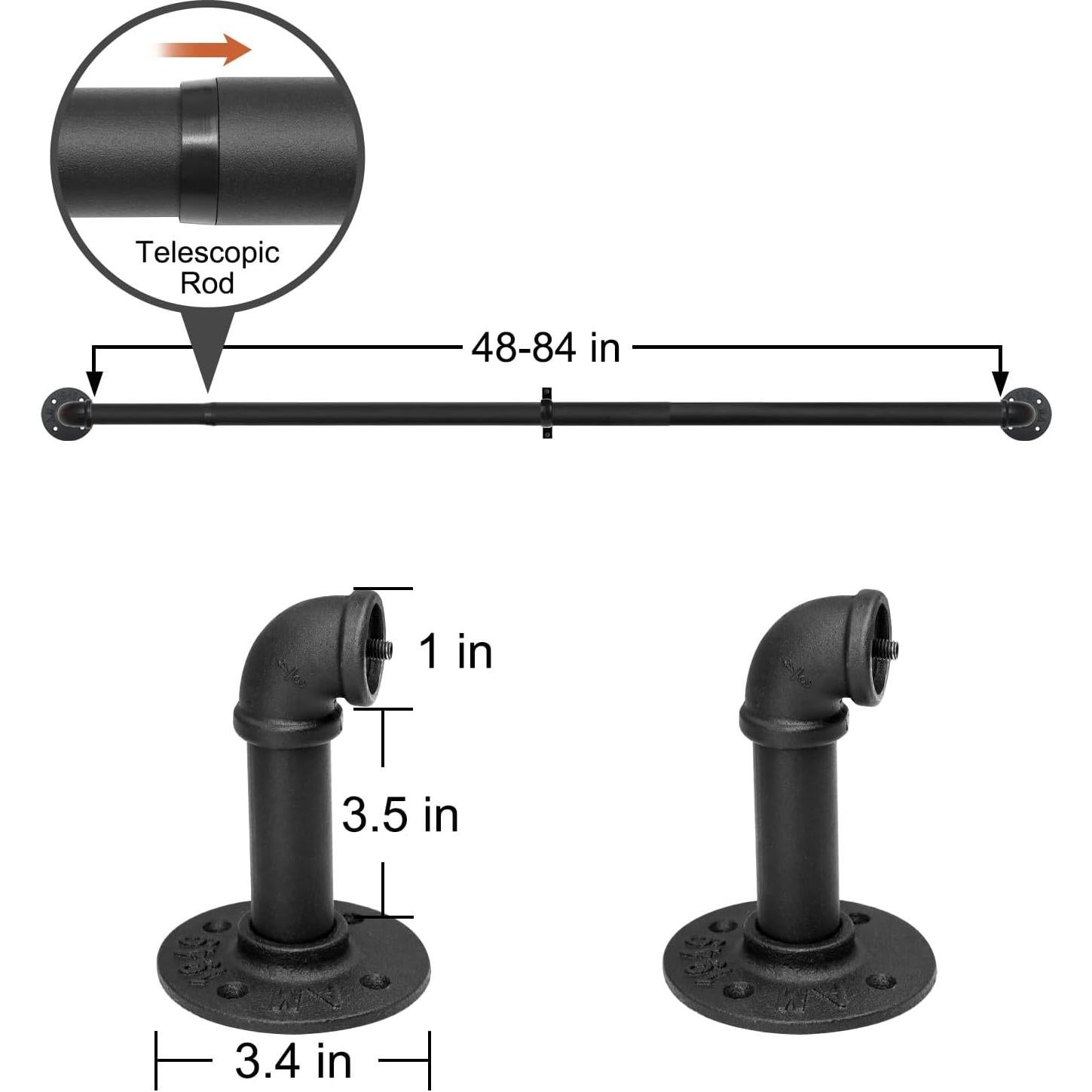 Varilla de Cortina Refrze Negra Industrial Ajustable 48-84"