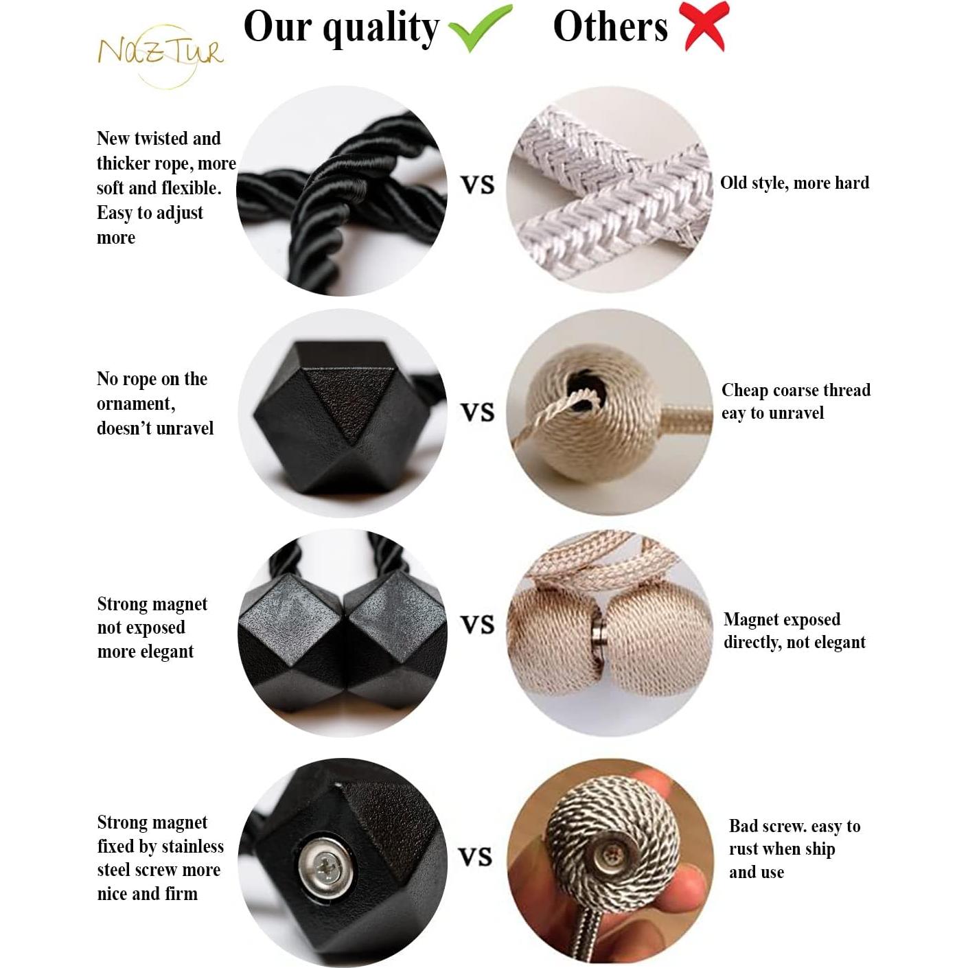 Sujetadores Magnéticos para Cortinas NazTur - 2 Piezas Negro