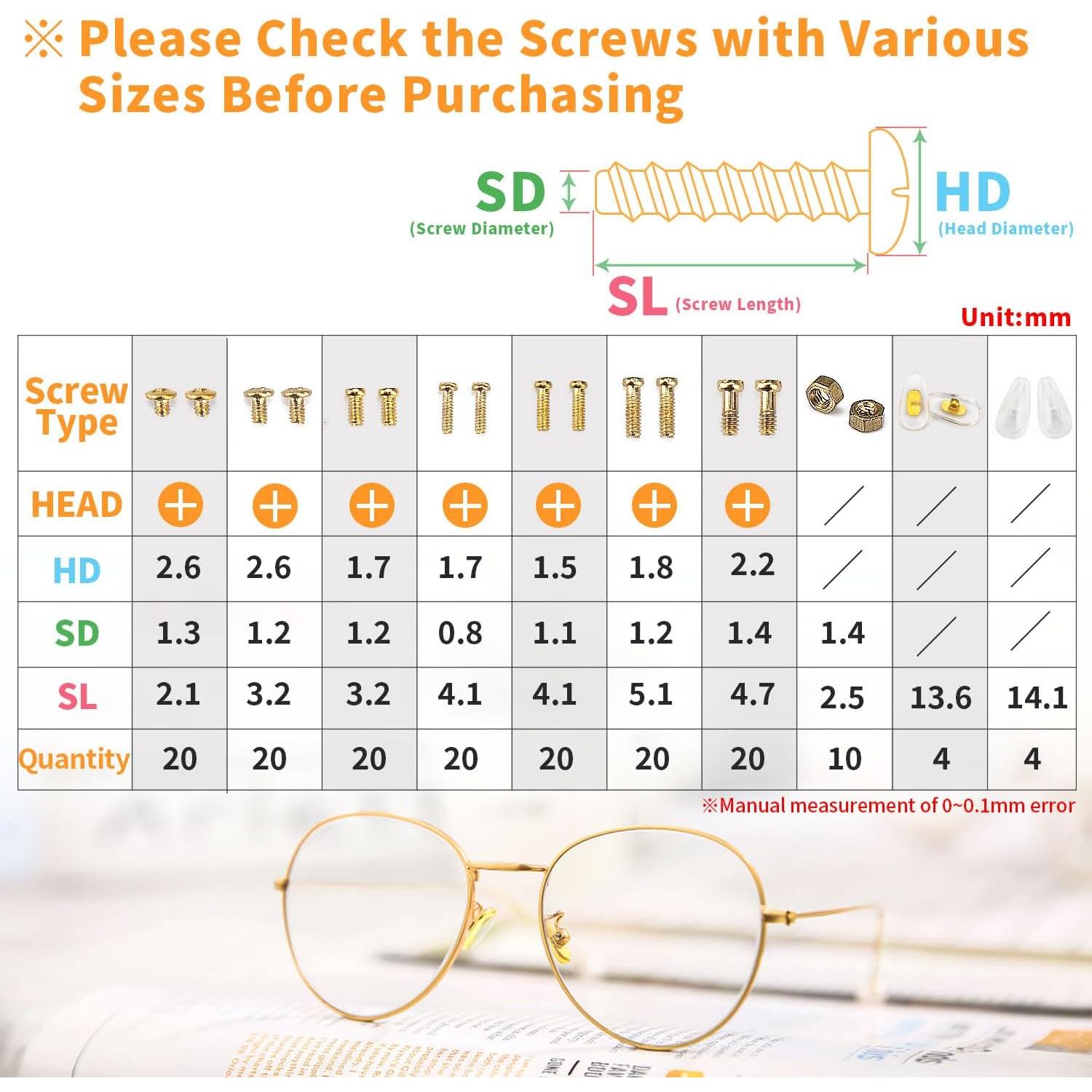 Kit de Reparación de Gafas Ofone con Tornillos Dorados