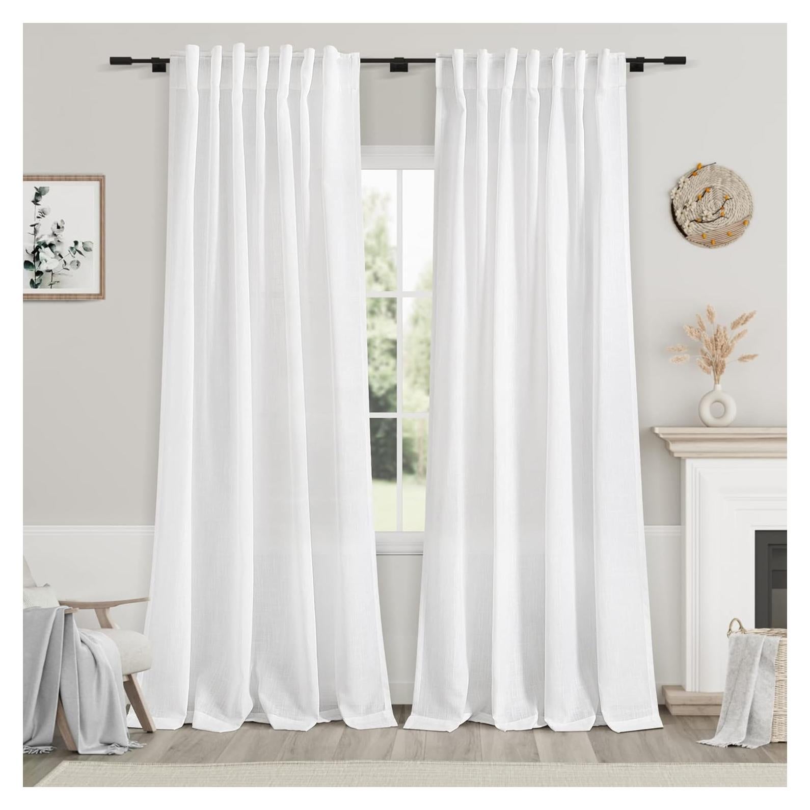 Cortinas Sheer de Lino Blanco Nanspring 132x213 cm - Juego de 2