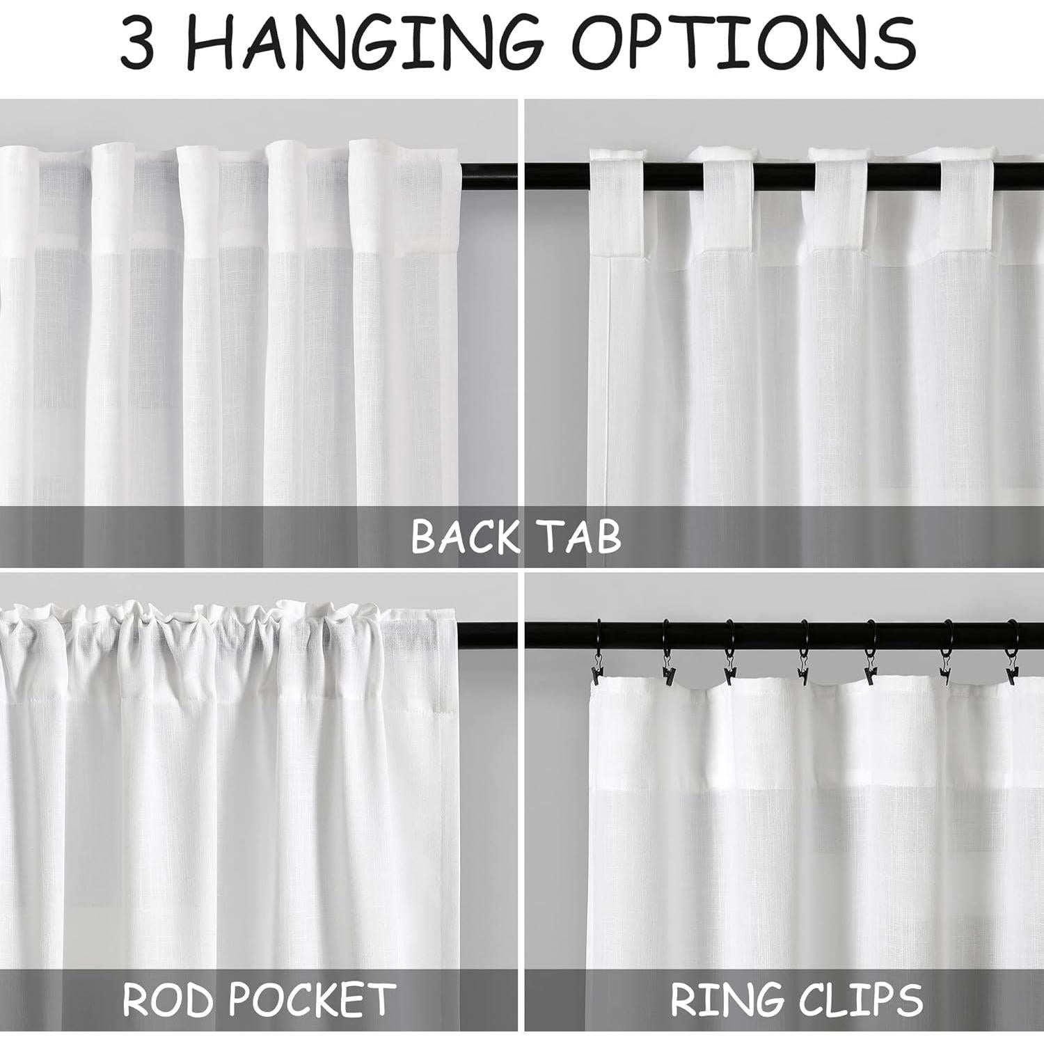Cortinas Sheer de Lino Blanco Nanspring 132x213 cm - Juego de 2