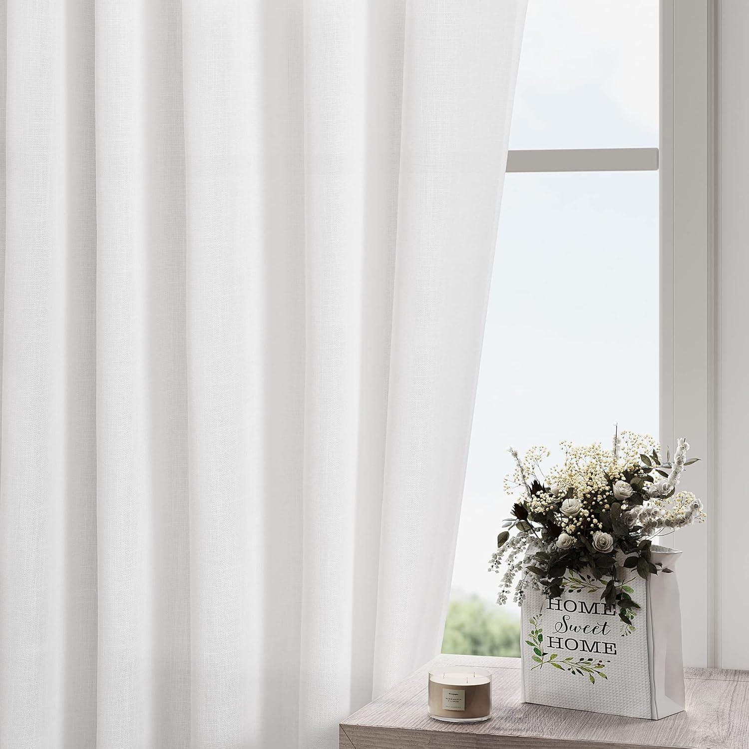 Cortinas Sheer de Lino Blanco Nanspring 132x213 cm - Juego de 2