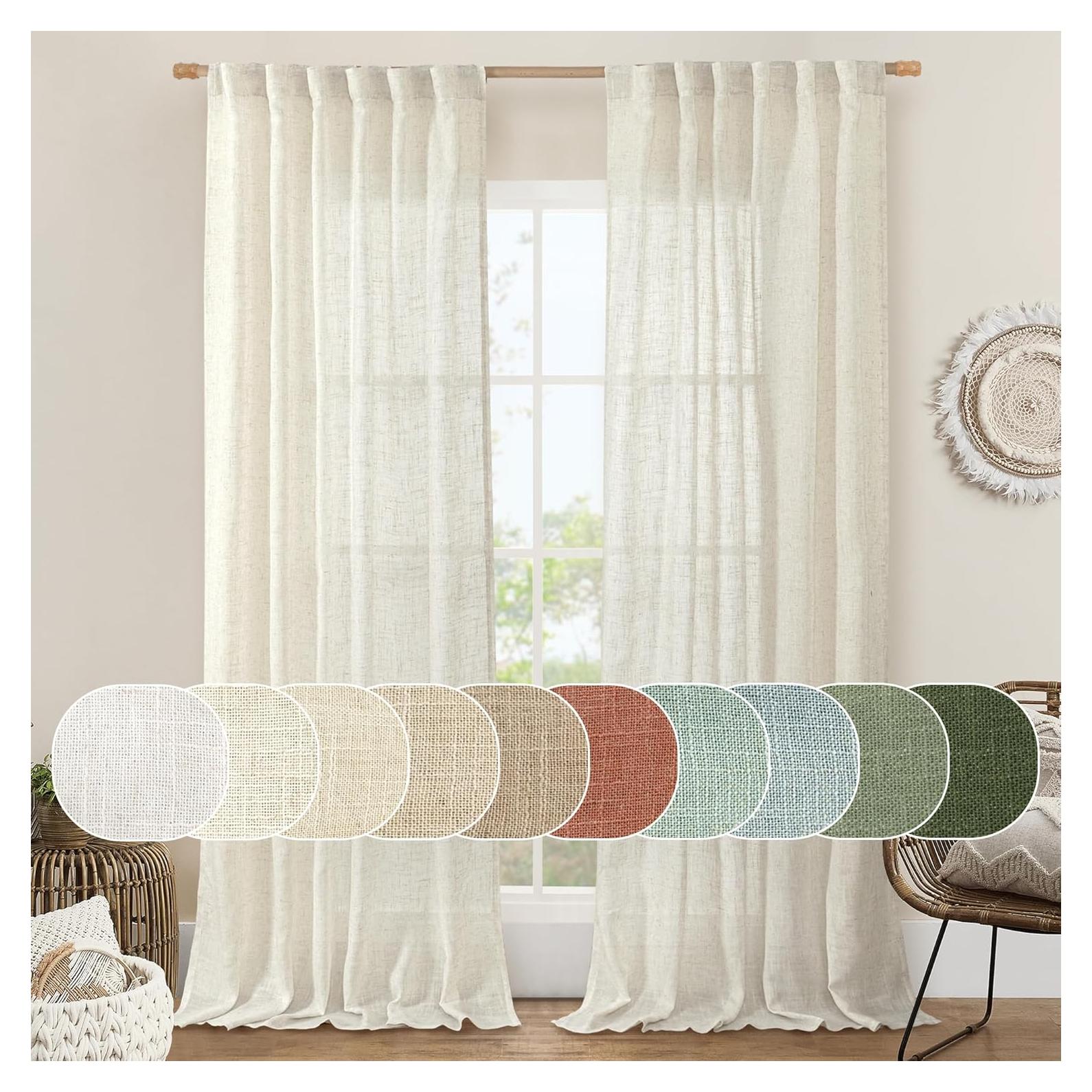 Cortinas de lino filtrantes LAMIT 52x84 cm marfil natural 2 paneles