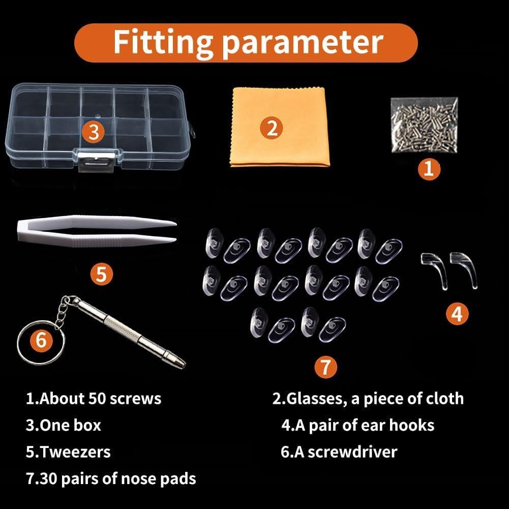 Kit de Reparación de Gafas Ofone con 50 Tornillos y 70 Almohadillas