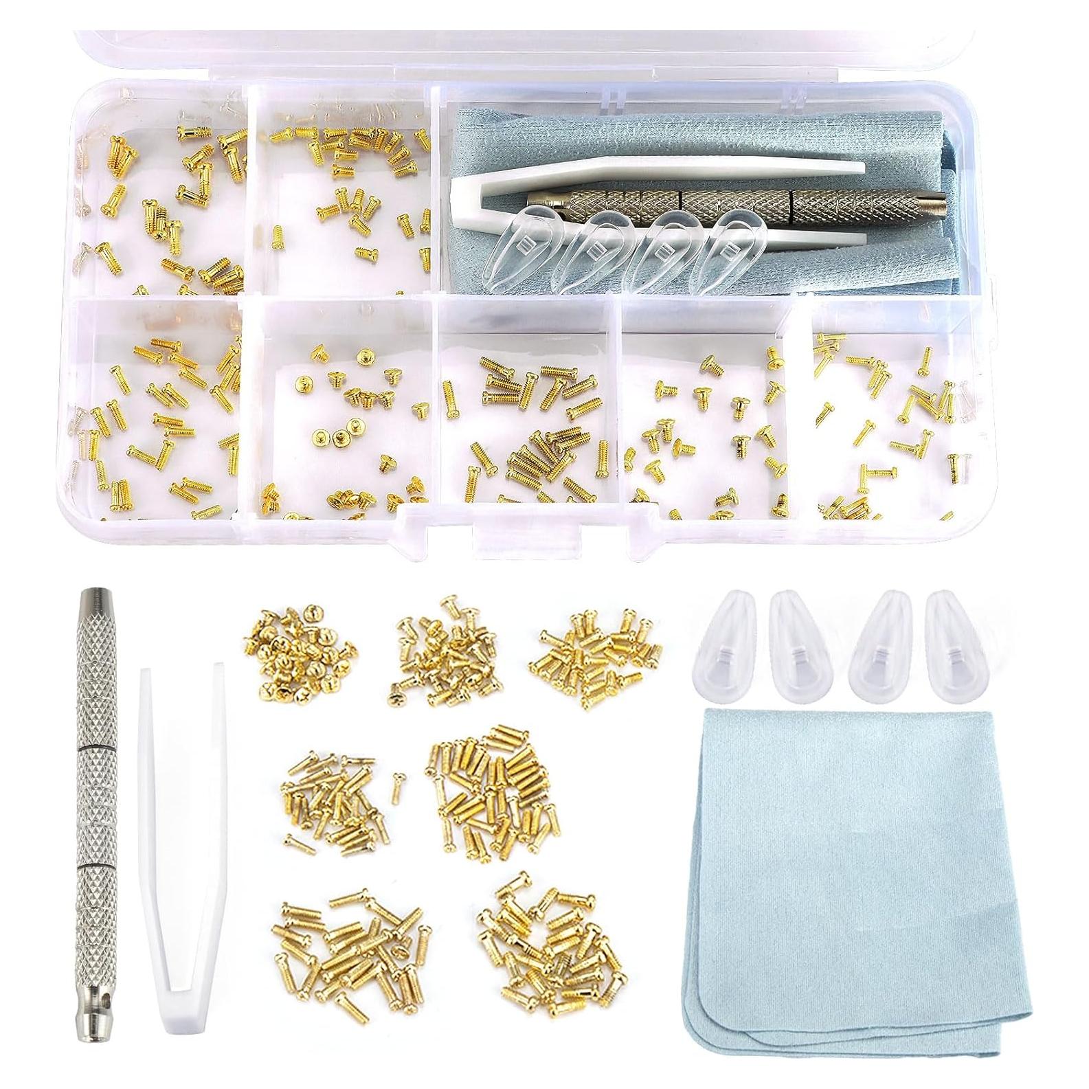 Kit de Reparación de Gafas Ofone con 140 Tornillos Dorados