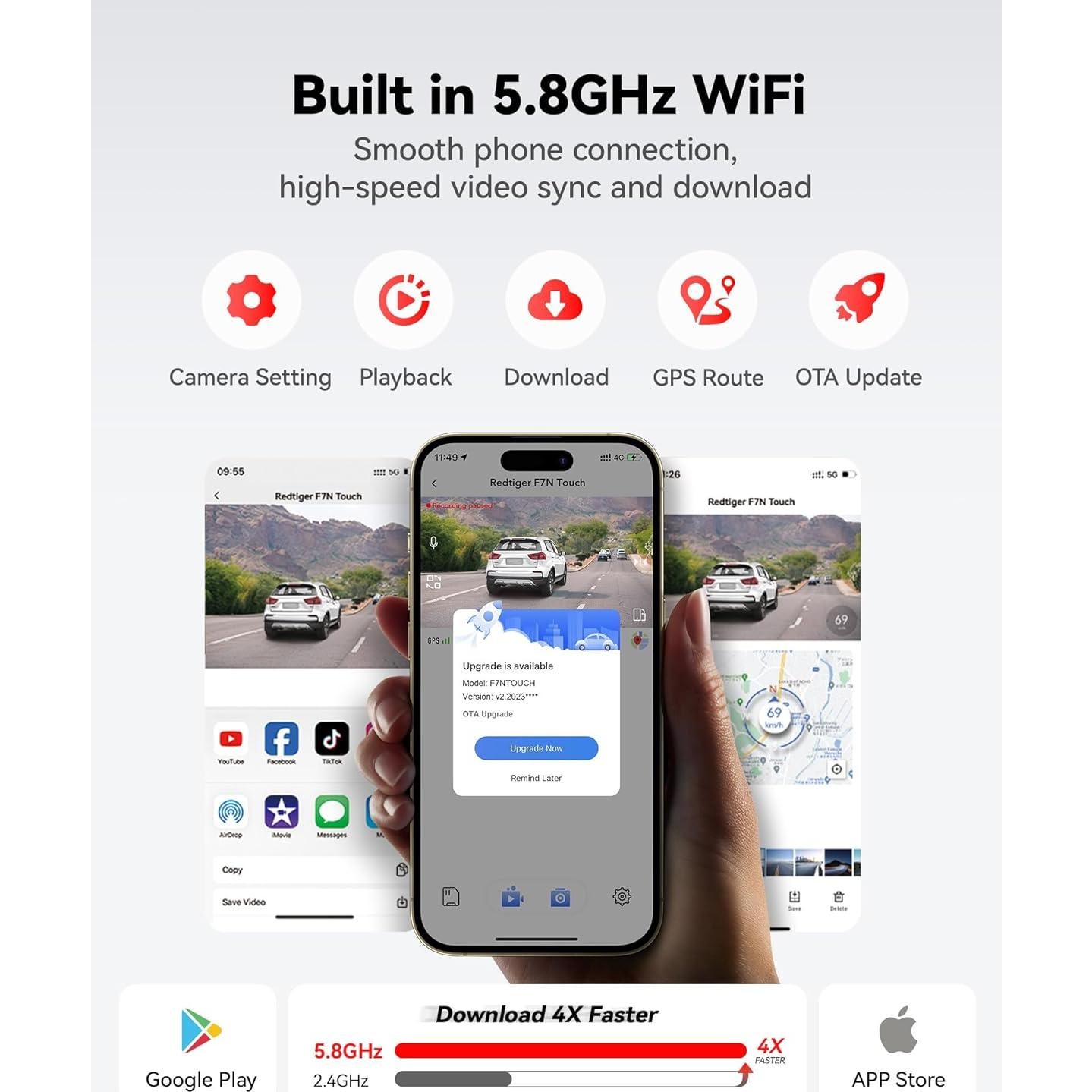 Cámara de Salpicadero REDTIGER F7N Touch 4K Doble, GPS, WiFi