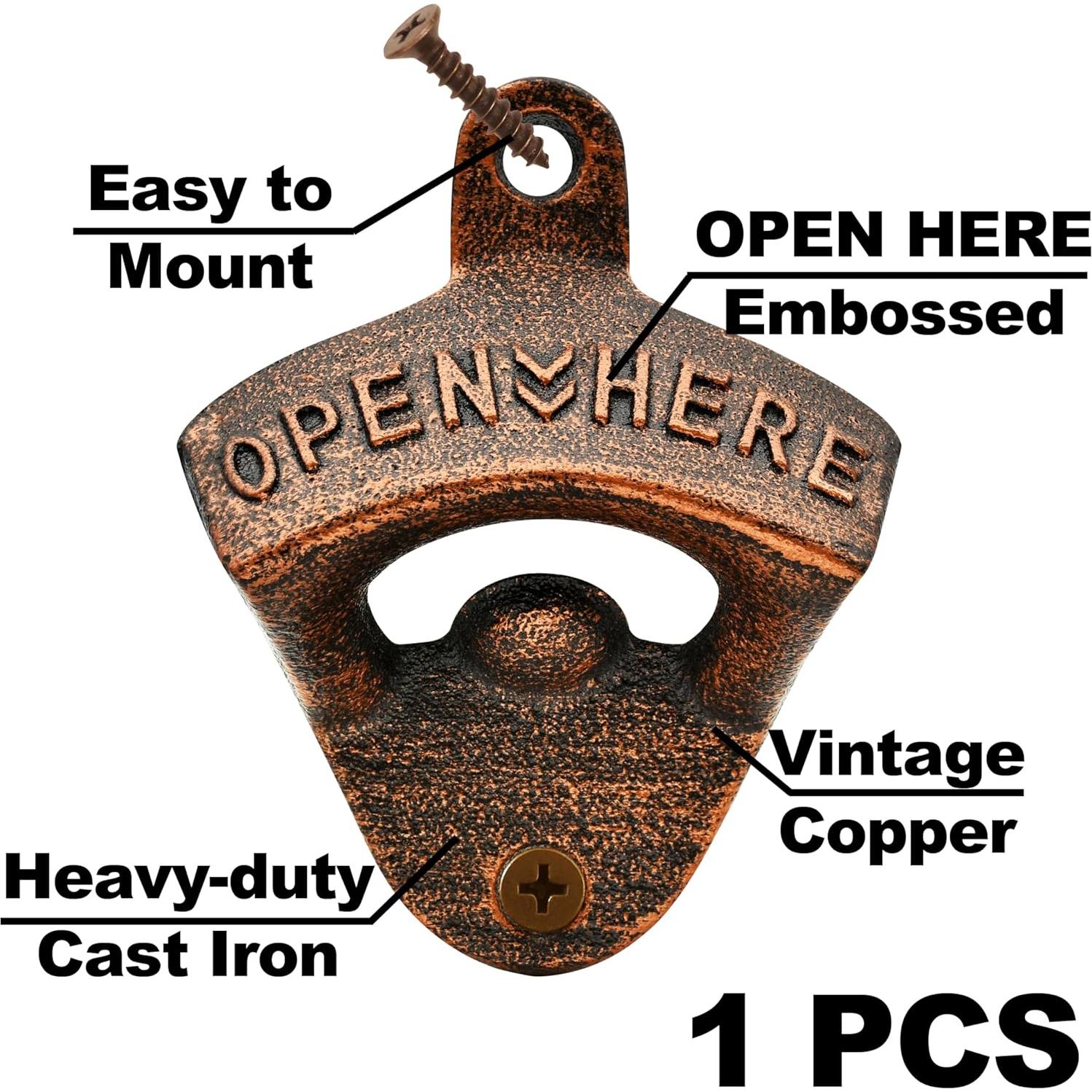 Abrebotellas de Hierro Fundido HAIICEN Montaje en Pared Cobre Antiguo