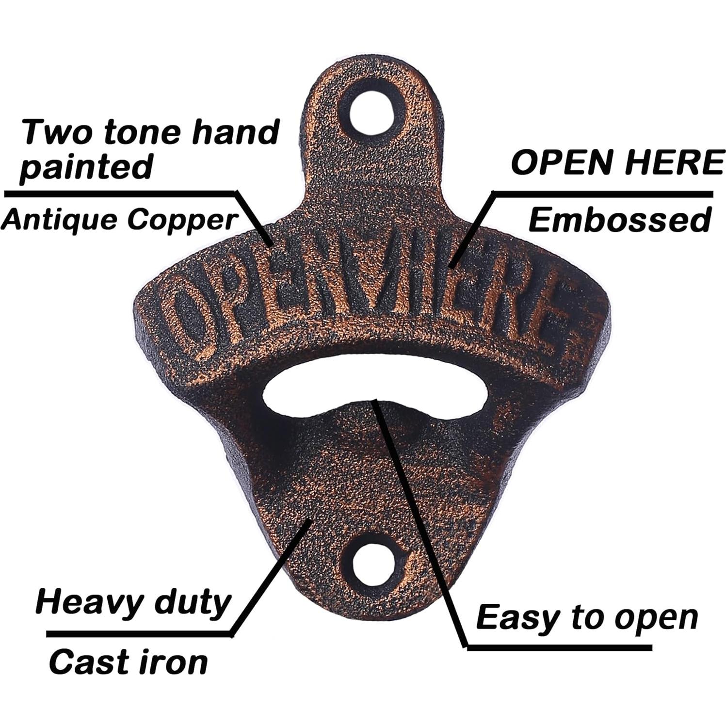 Abrebotellas de Pared Jumiok de Hierro Fundido Cobre Antiguo