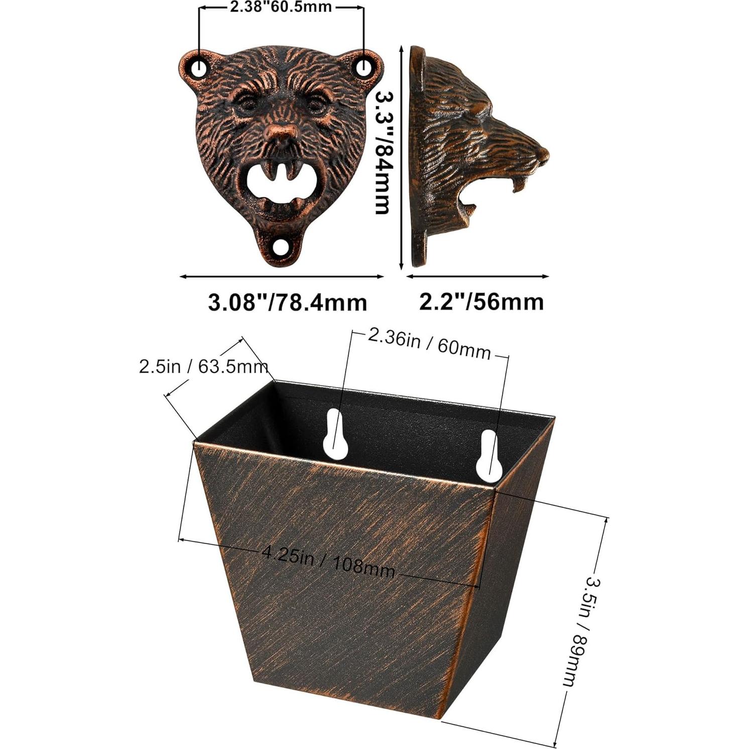 Abrebotellas de Pared HAIICEN Oso Hierro Fundido Cobre Antiguo