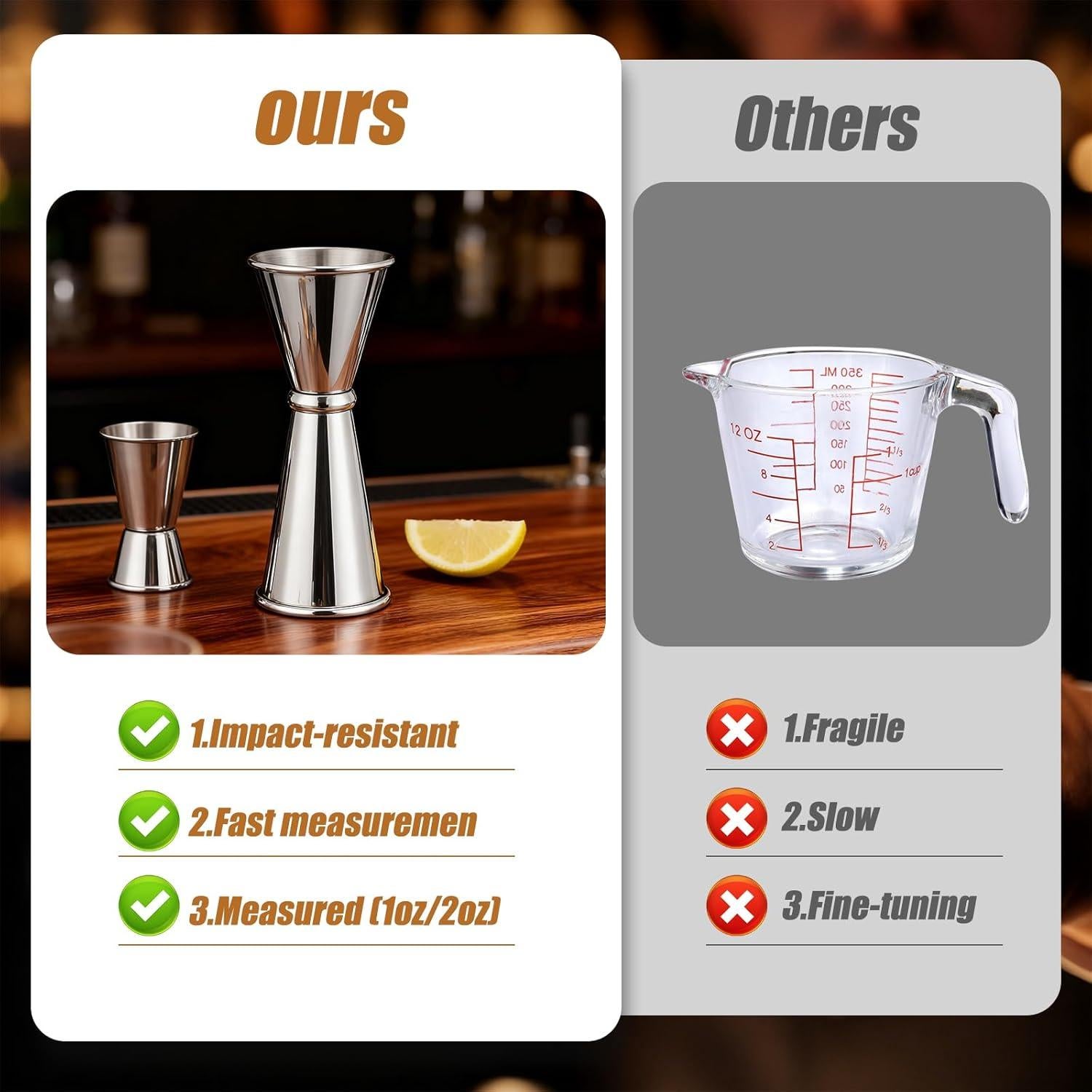 Jigger Doble 2oz/1oz Oxiraqan - Acero Inoxidable para Coctelería