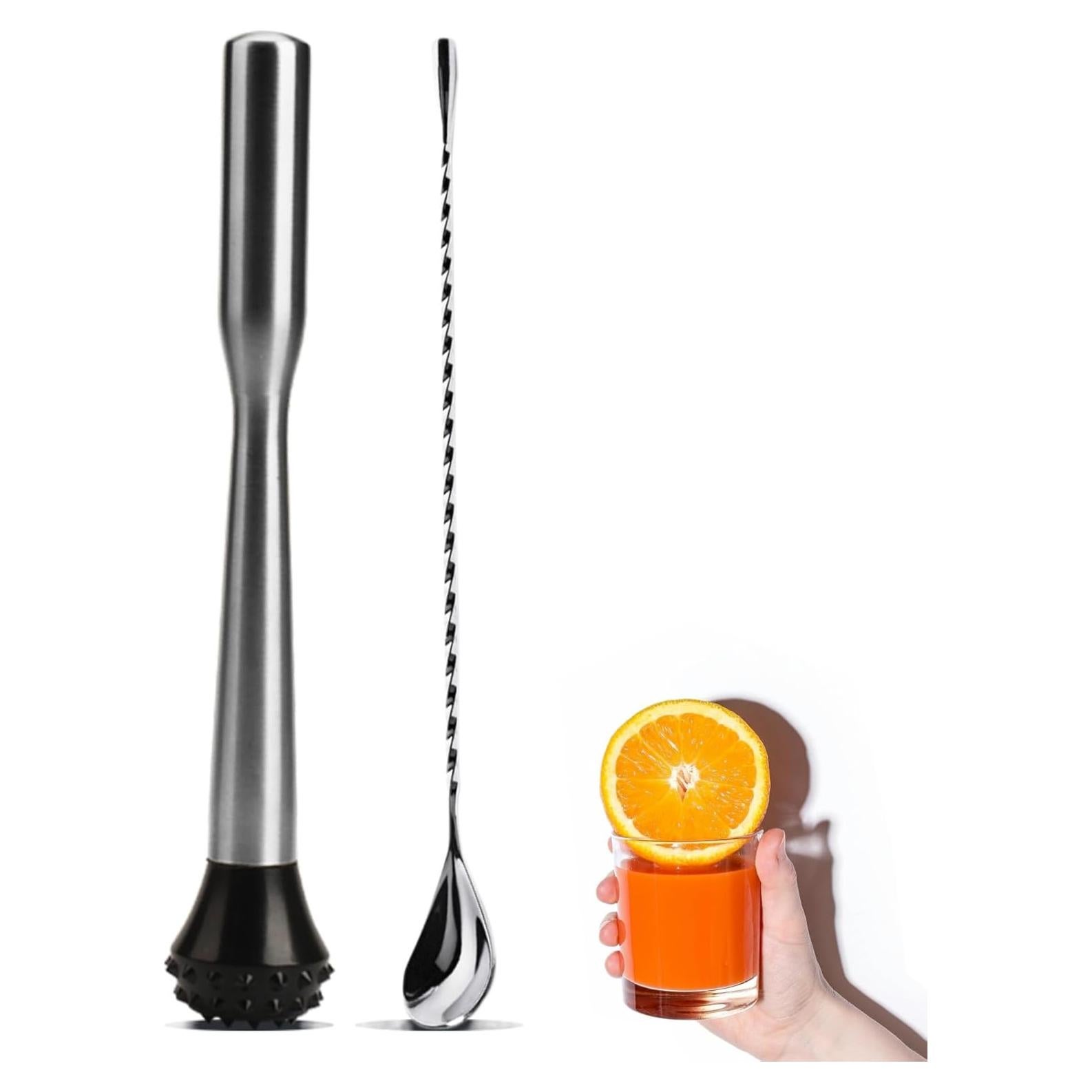 Mortero de cócteles LEGERM de acero inoxidable con cuchara