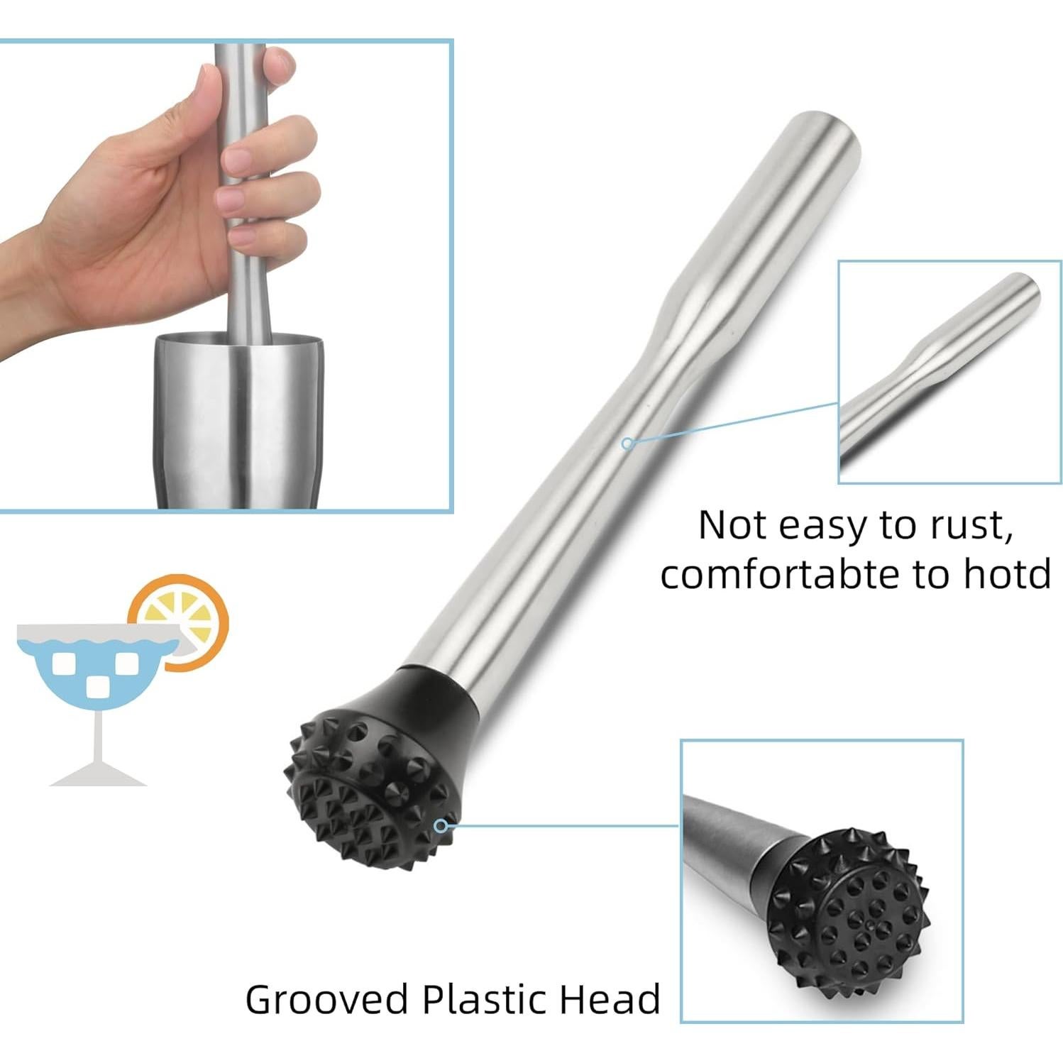 Mortero de cócteles LEGERM de acero inoxidable con cuchara