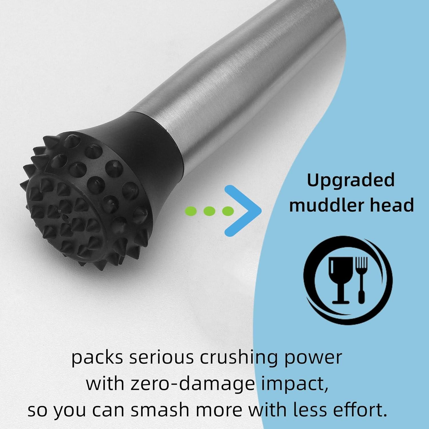 Mortero de cócteles LEGERM de acero inoxidable con cuchara