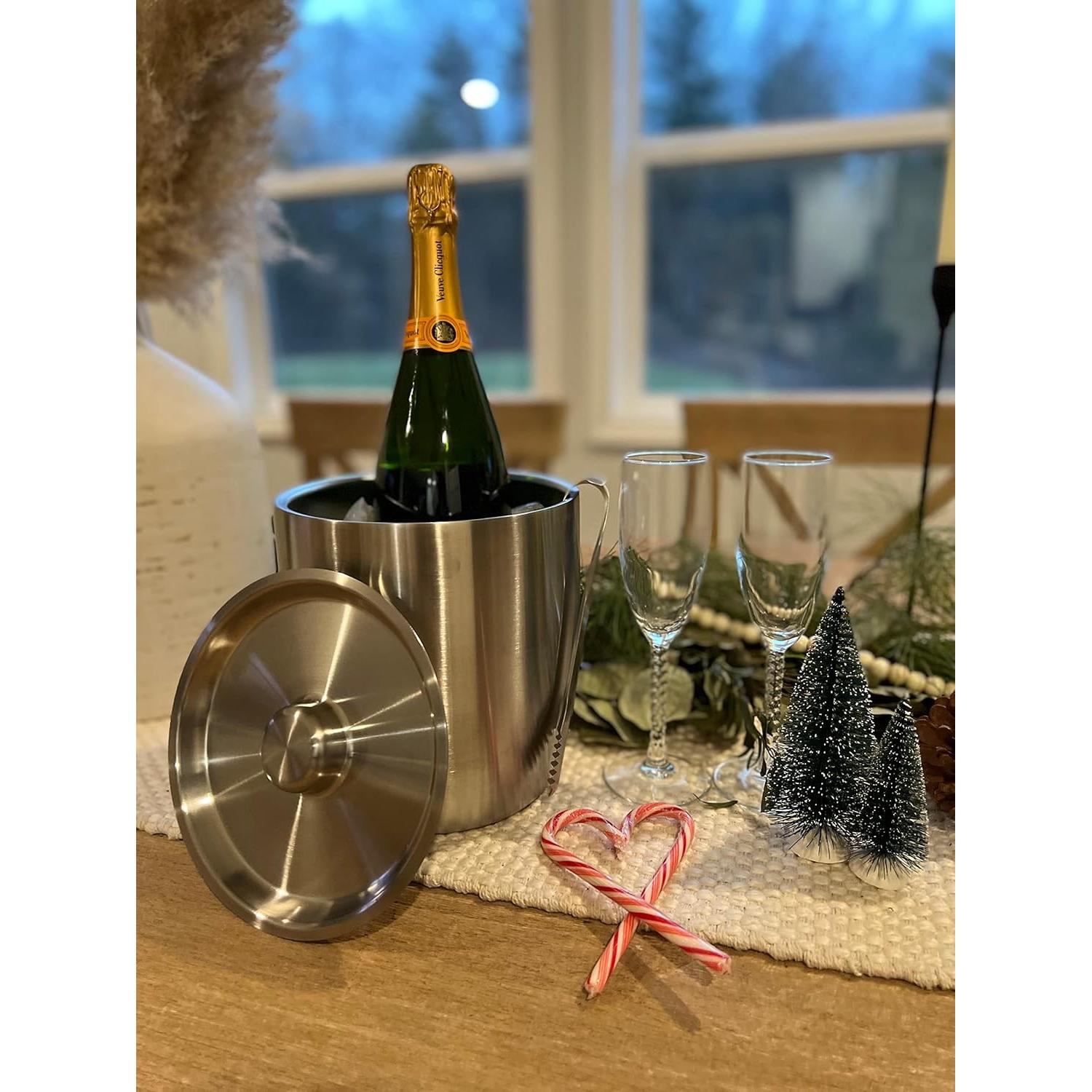 Cubo de Hielo Aislado Tiken 3L Acero Inoxidable con Tapa y Pinzas