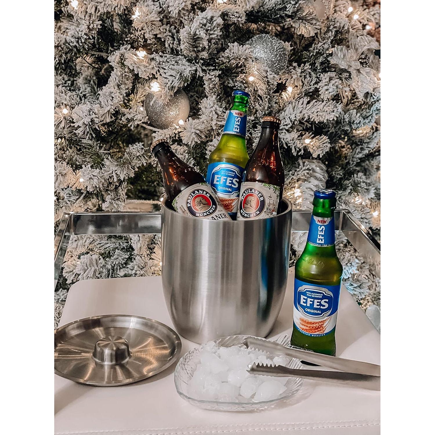 Cubo de Hielo Aislado Tiken 3L Acero Inoxidable con Tapa y Pinzas