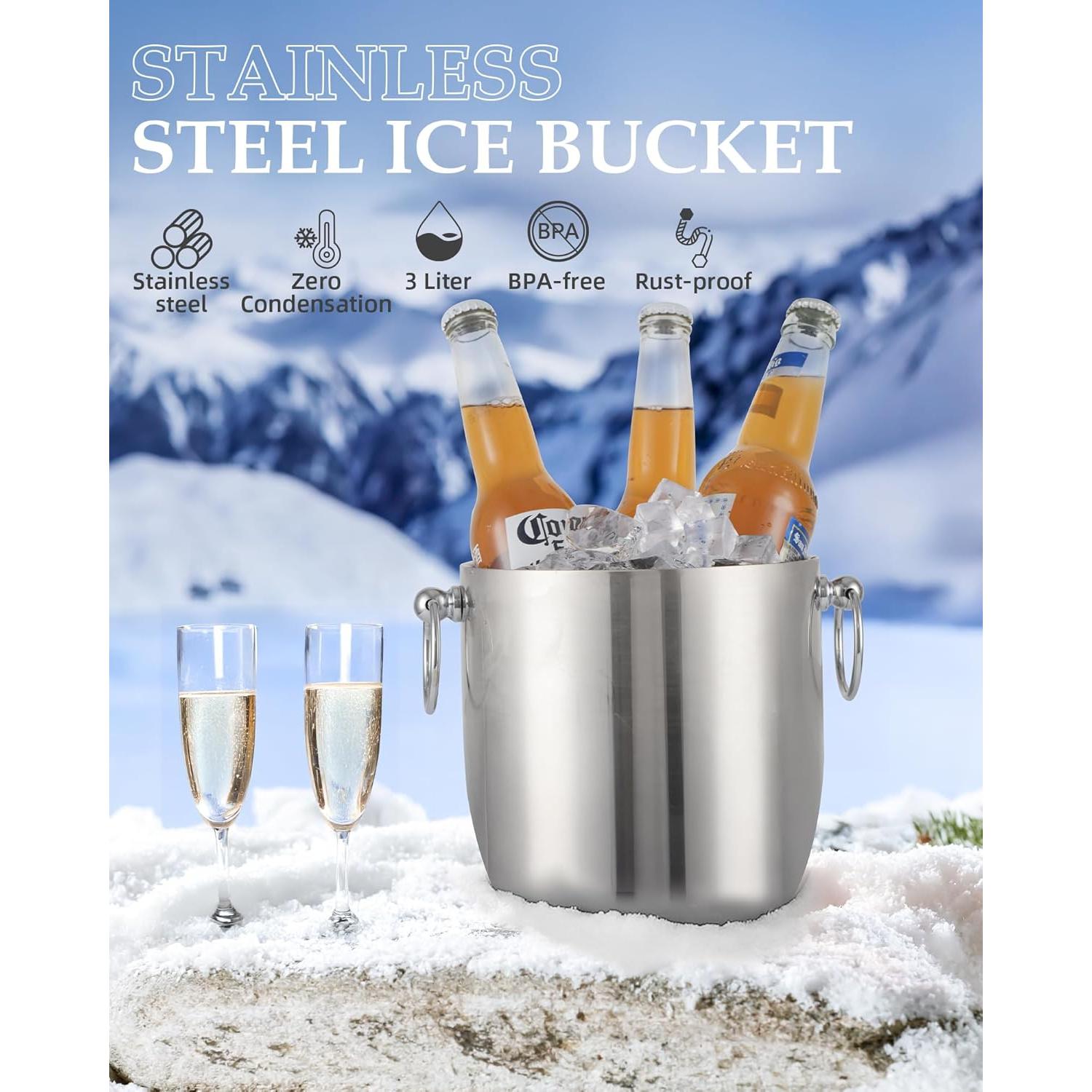 Cubo de Hielo Aislado 3L Golden Cudgel con Tapa y Pinzas