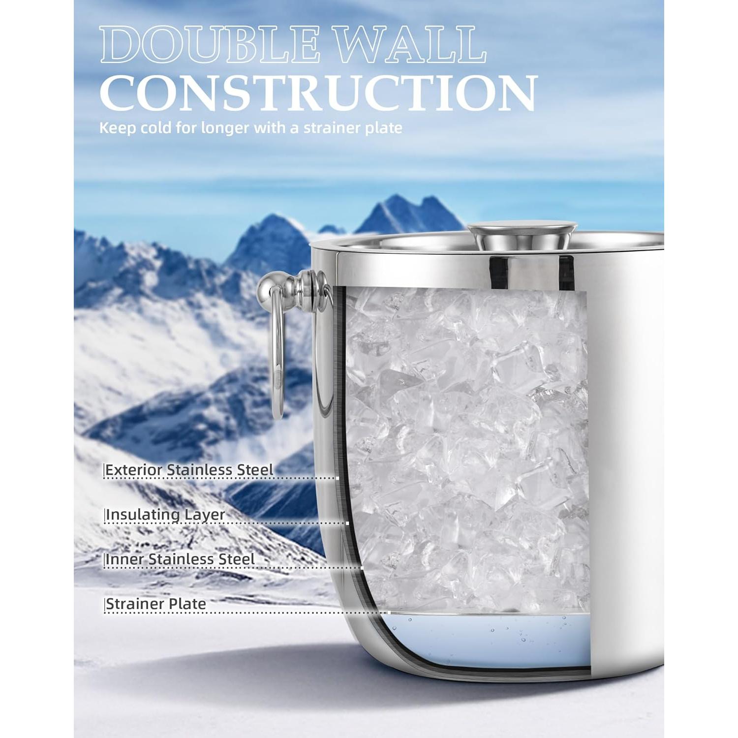 Cubo de Hielo Aislado 3L Golden Cudgel con Tapa y Pinzas