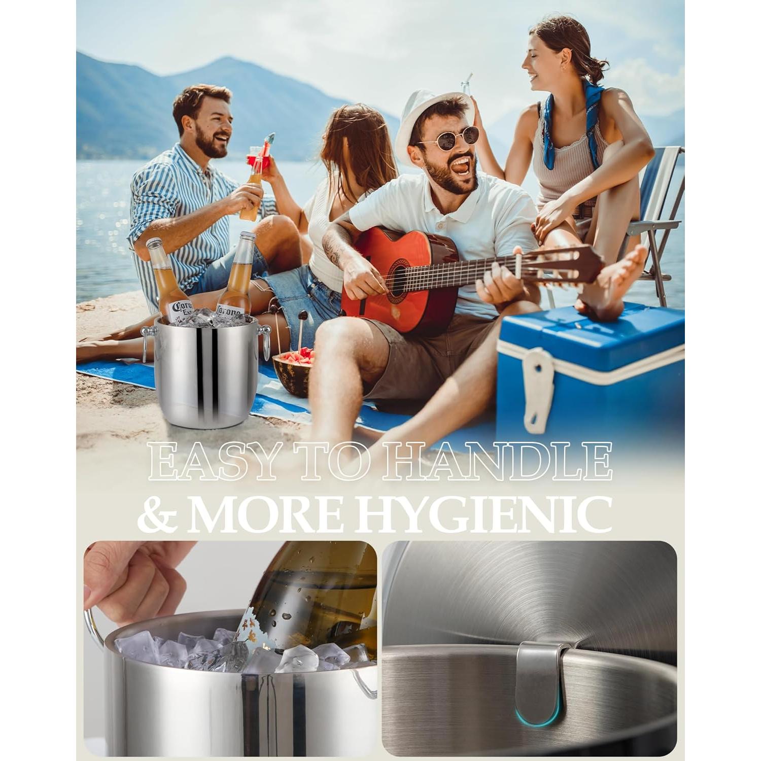 Cubo de Hielo Aislado 3L Golden Cudgel con Tapa y Pinzas