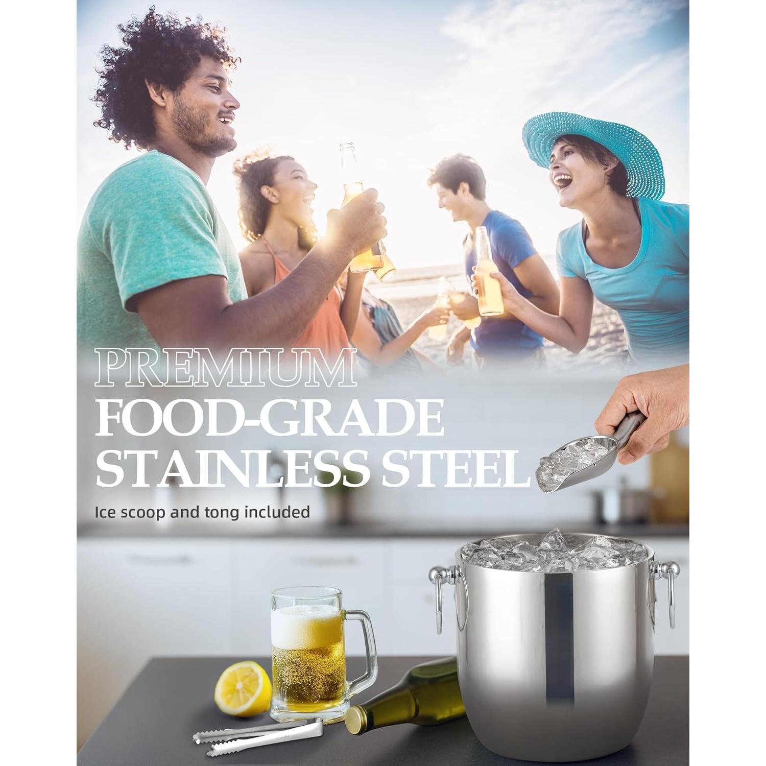 Cubo de Hielo Aislado 3L Golden Cudgel con Tapa y Pinzas