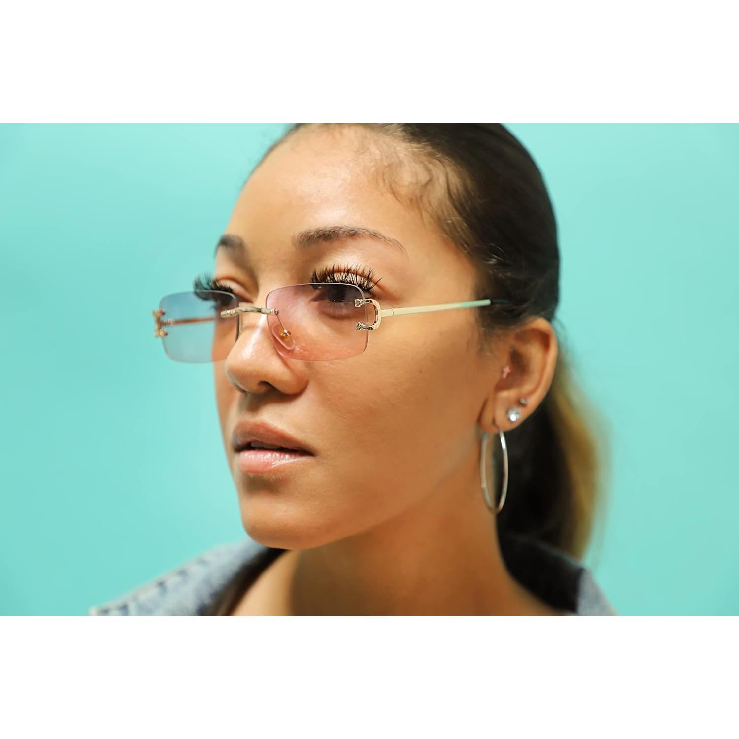 Gafas de Sol Sin Montura Doradas Unisex 55mm Lentes Claros