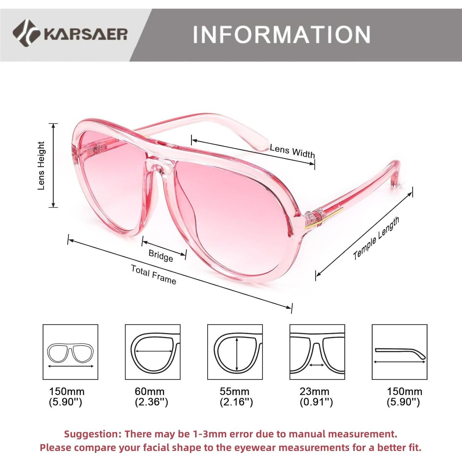 Gafas de sol aviador Karsaer unisex 60mm protección UV