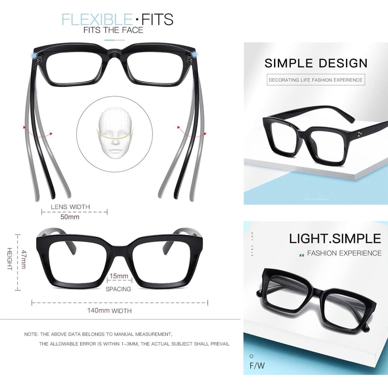 Gafas JOVAKIT Cuadradas Unisex 50mm Ultra-Ligeras