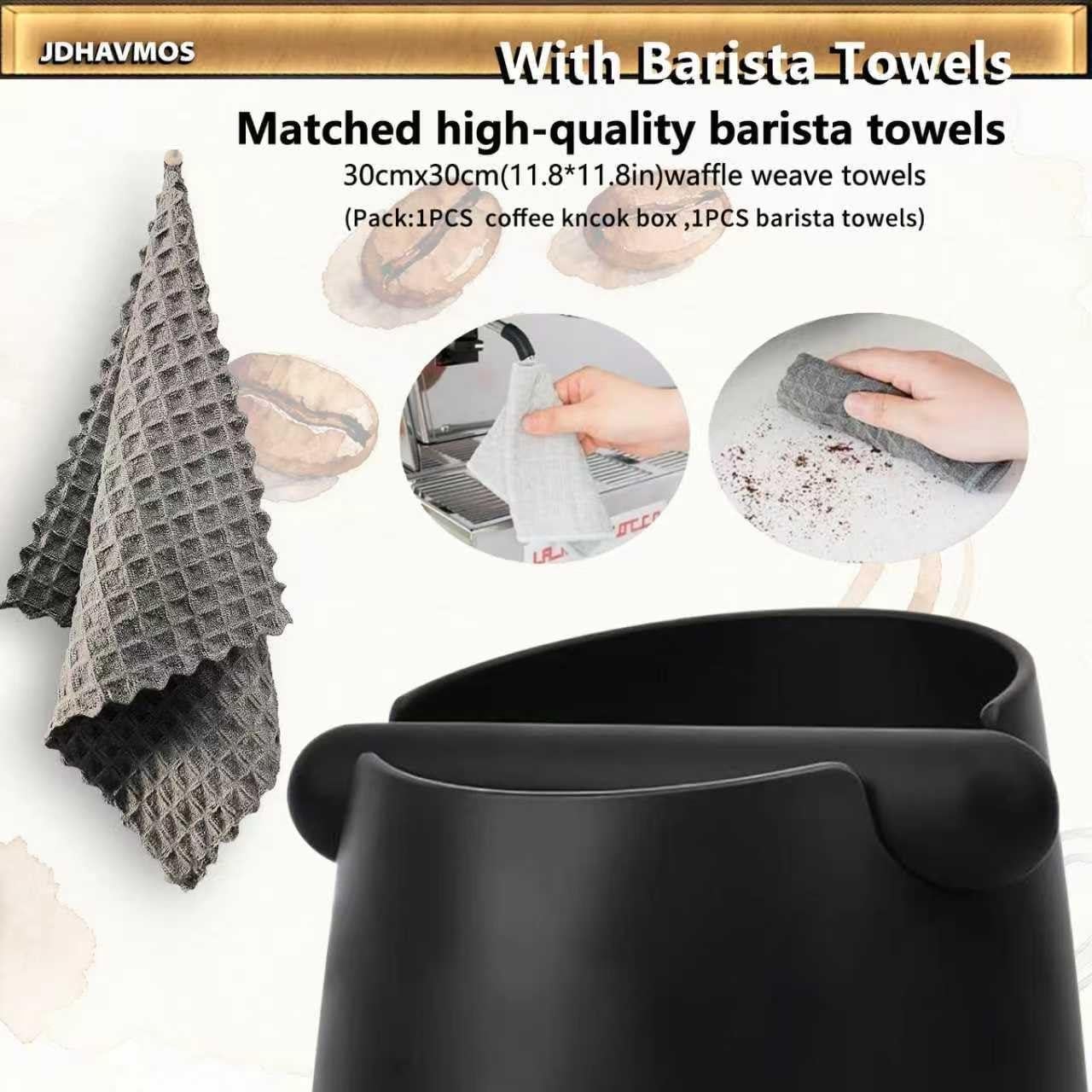 Caja de Golpe Espresso JDHAVMOS con Toalla Barista Negra