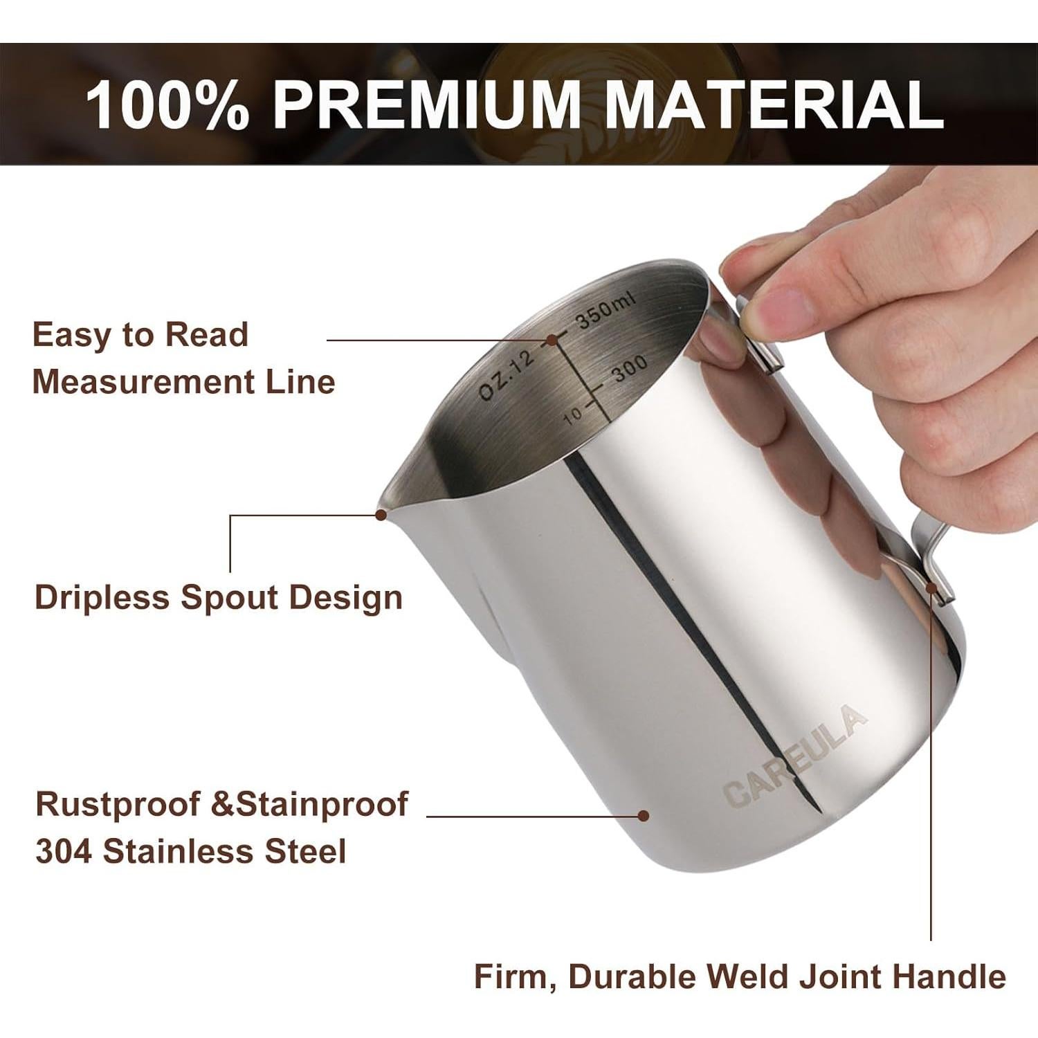 Jarra Espumadora de Leche Careula 12oz Acero Inoxidable