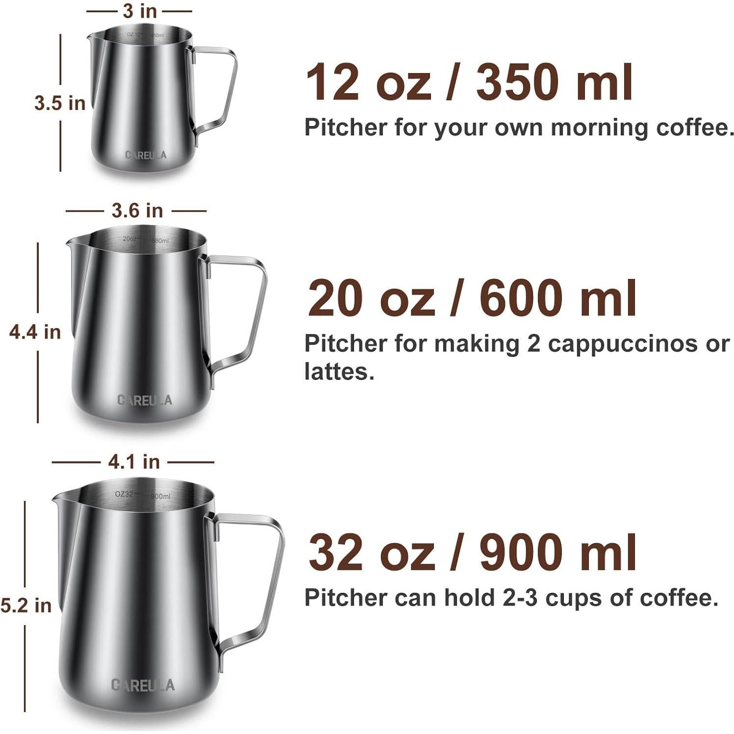 Jarra Espumadora de Leche Careula 12oz Acero Inoxidable