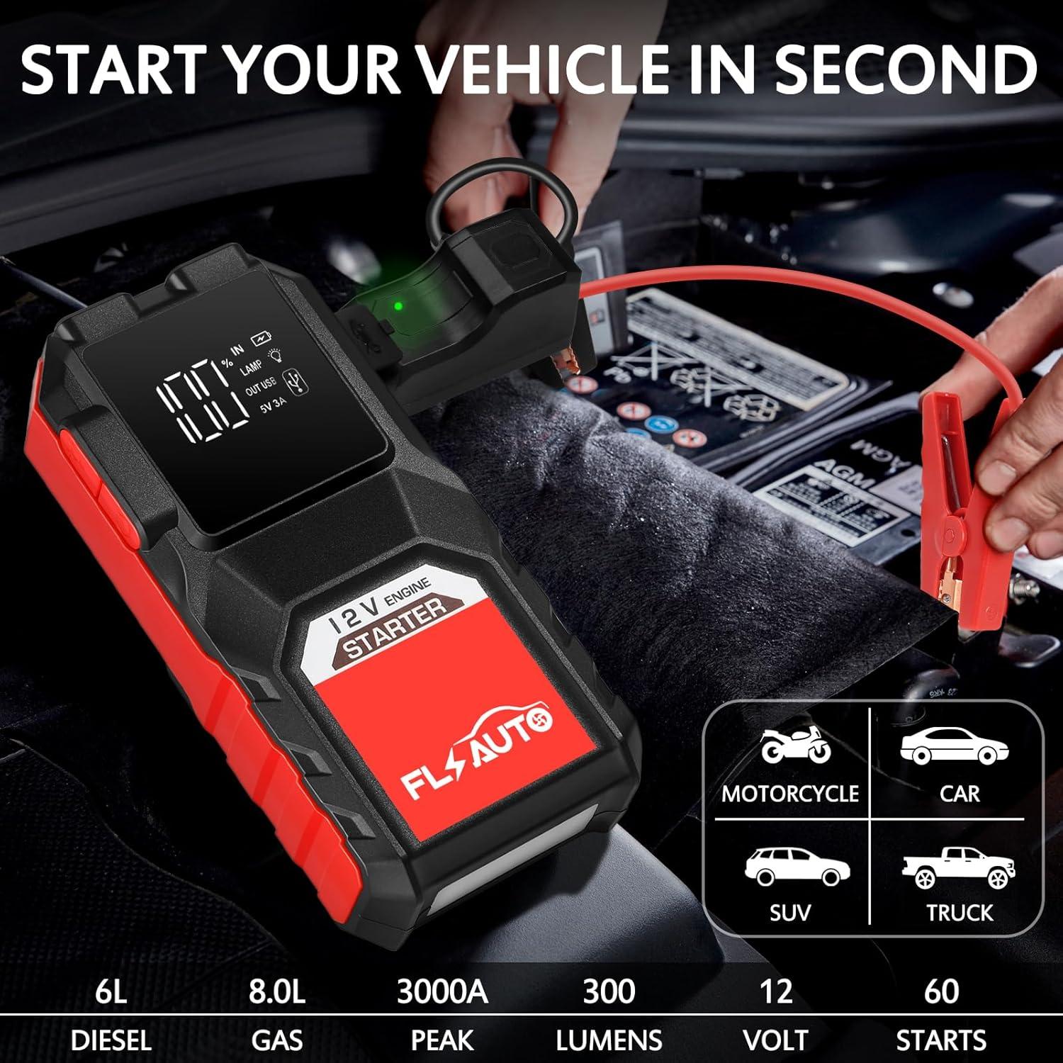 Arrancador de Batería Portátil FlyAuto 3000A 12V con USB