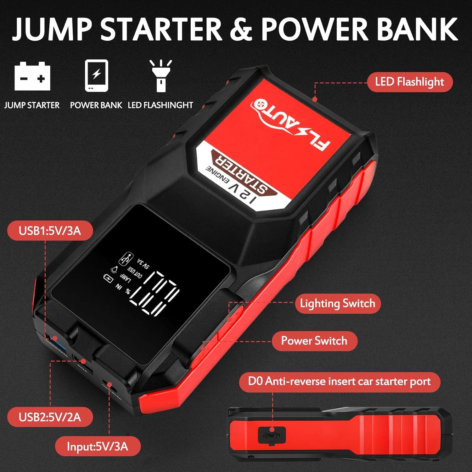 Arrancador de Batería Portátil FlyAuto 3000A 12V con USB