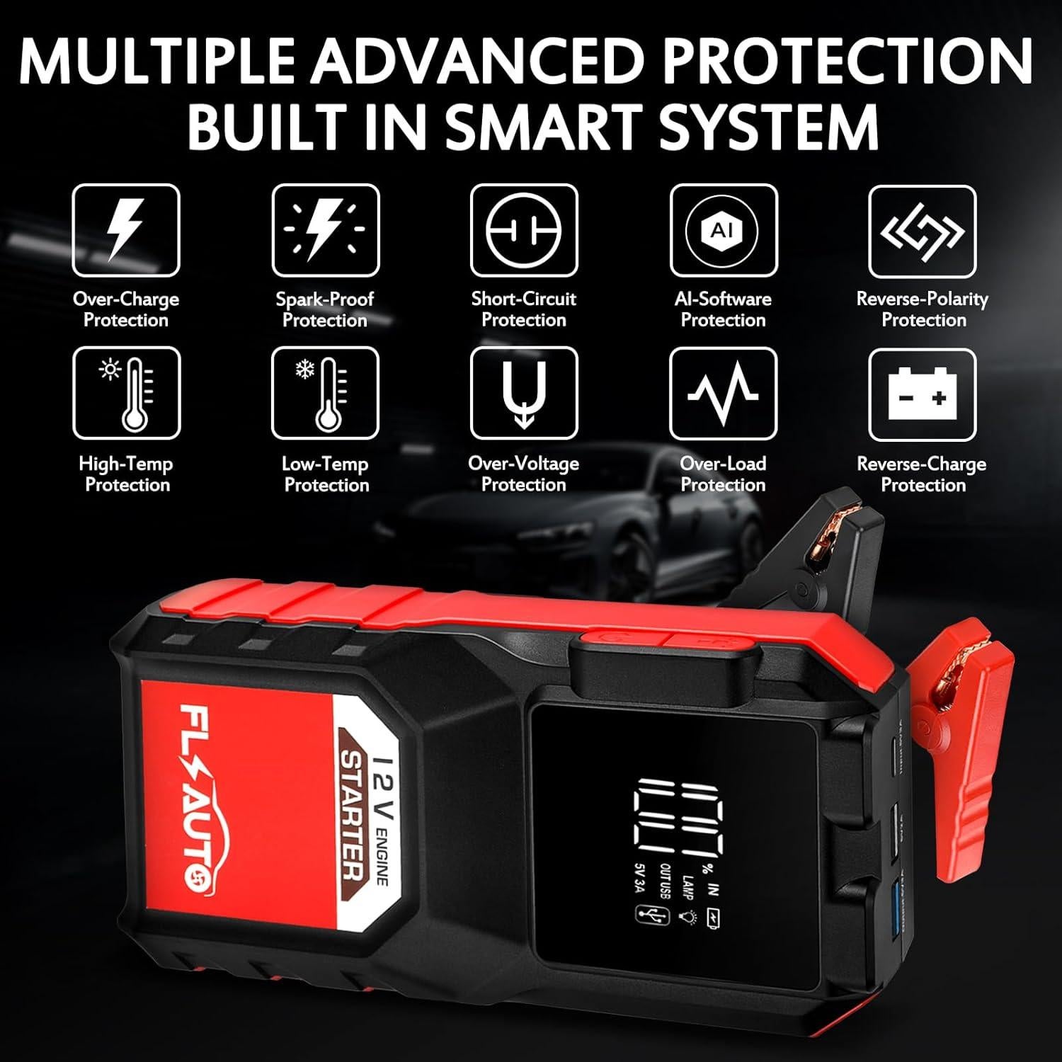 Arrancador de Batería Portátil FlyAuto 3000A 12V con USB