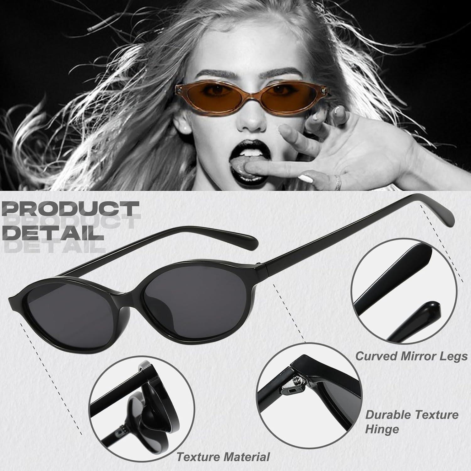 Oval Sunglasses for Women Retro Cat Eye 90s y2k Trendy Thin Sunglasses Womens UV Protection
